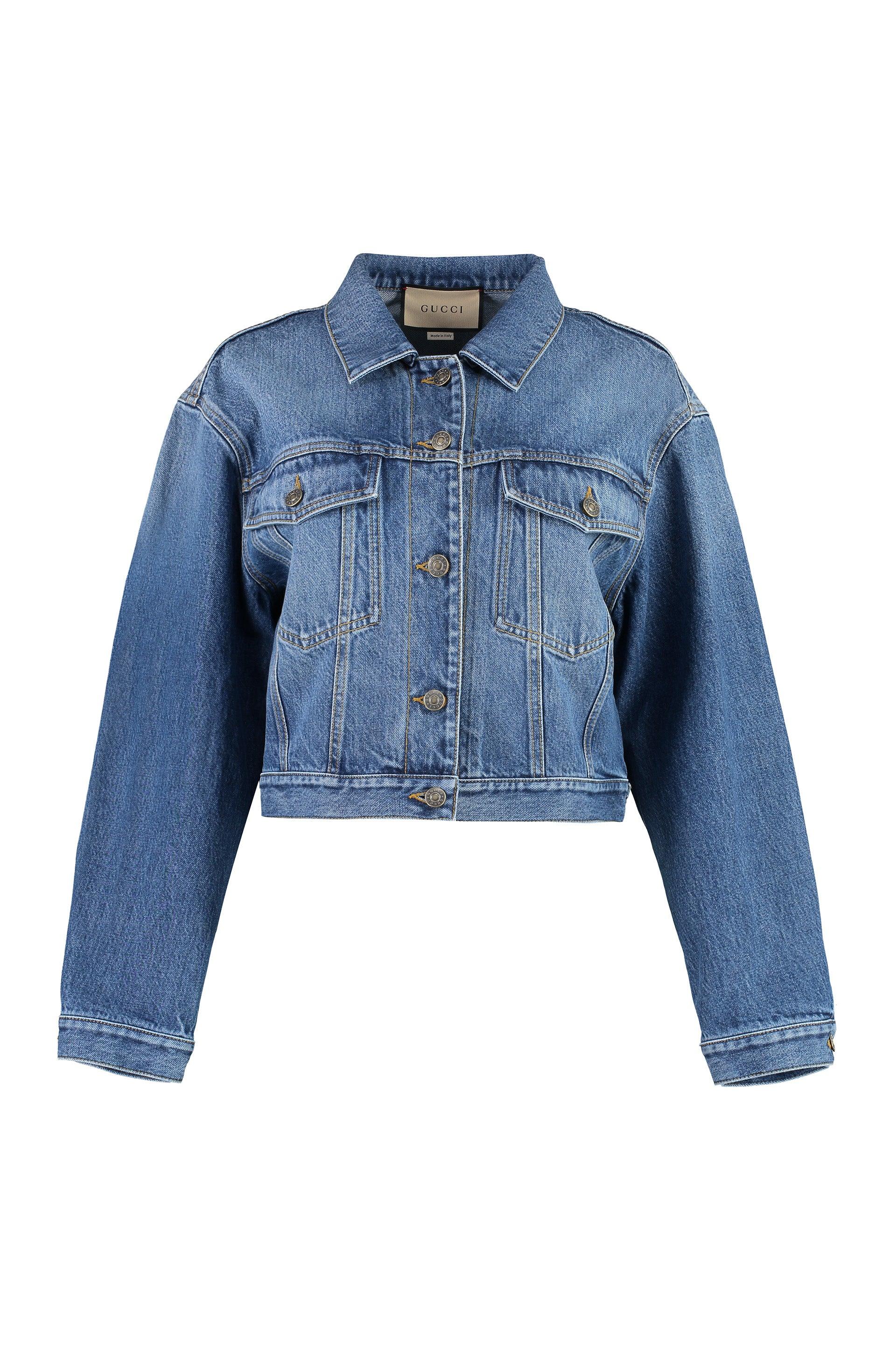 Gucci Embroidered Denim Jacket With Contrast Stitching For in Blue Lyst