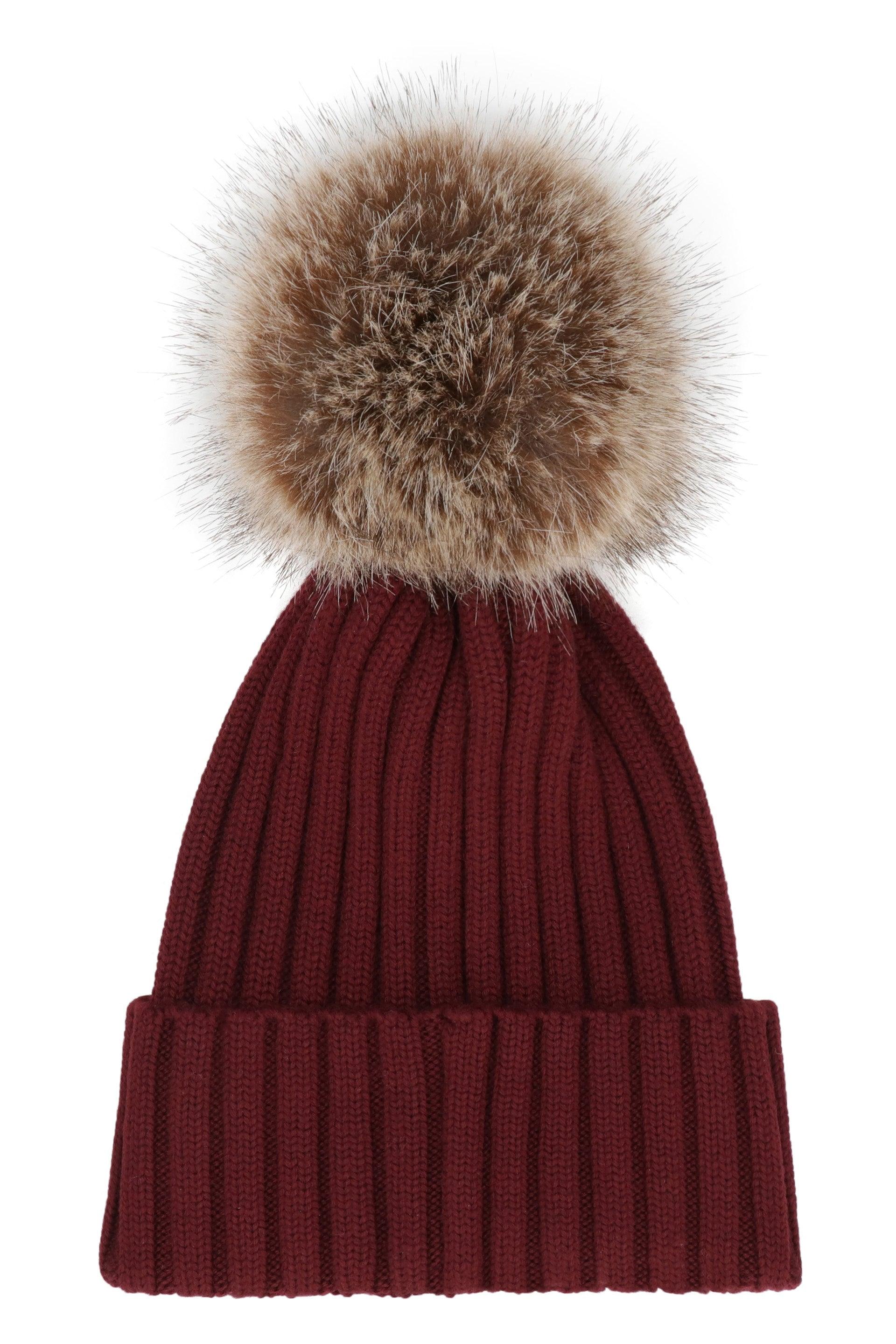 Burgundy Moncler Pompom Beanie Moncler Logo Pom Pom Beanie In