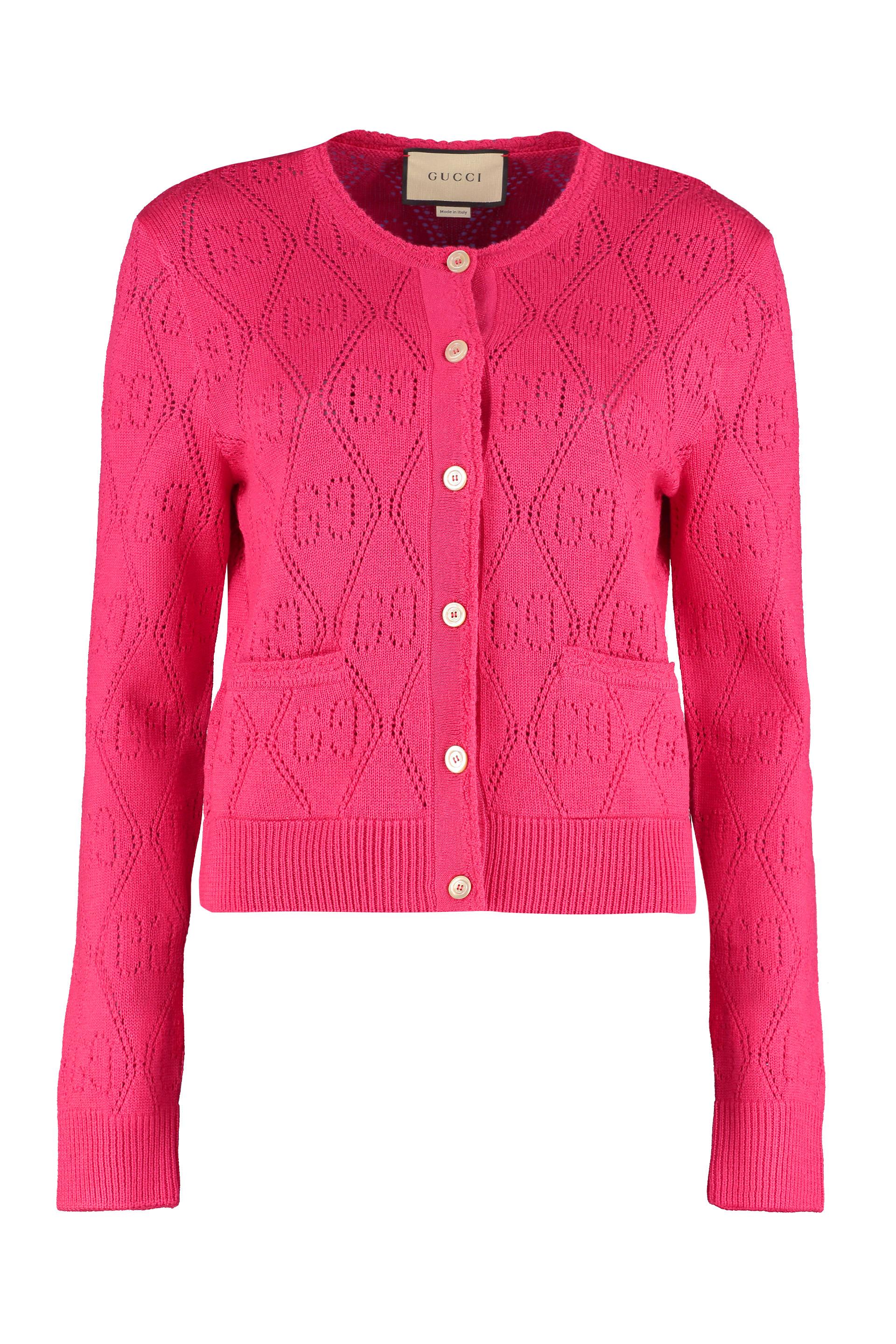 Gucci Open-work Cardigan With GG Pattern in Pink | Lyst