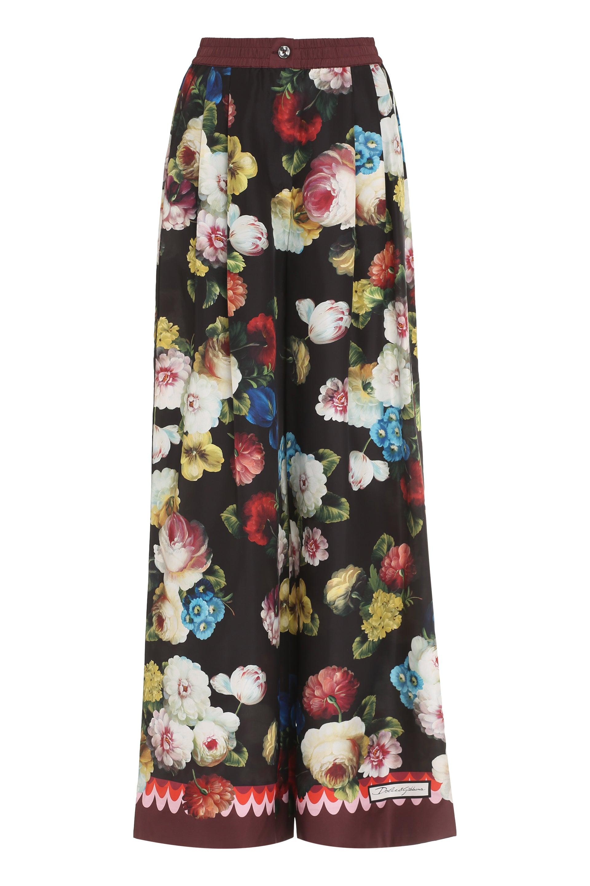 Maiolica Print Silk Twill Wide Pants