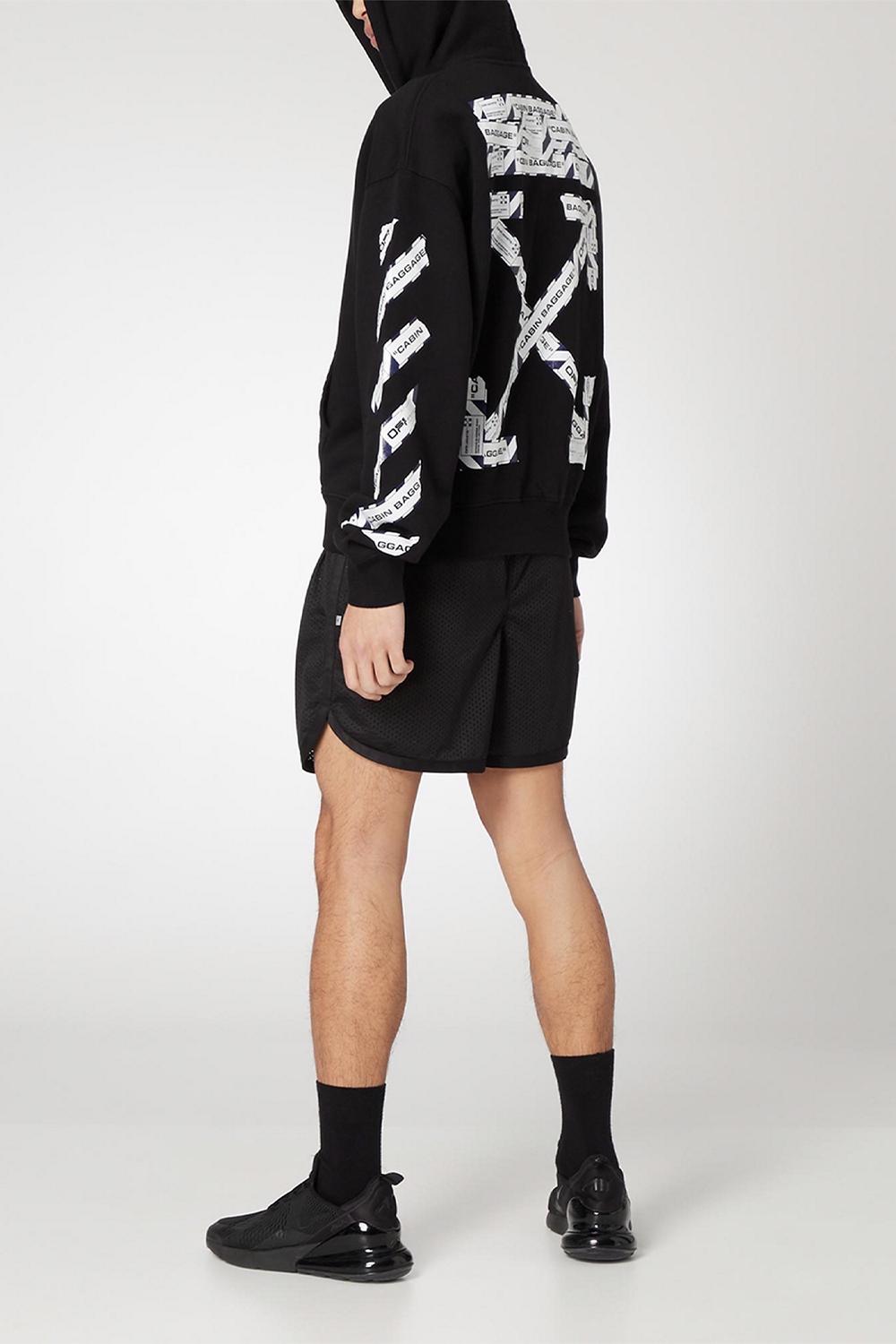 Off-White c/o Virgil Abloh Airport Tape Logo Hoodie in Black Off-White c/o Virgil Abloh Airport Tape Logo Hoodie in Black
