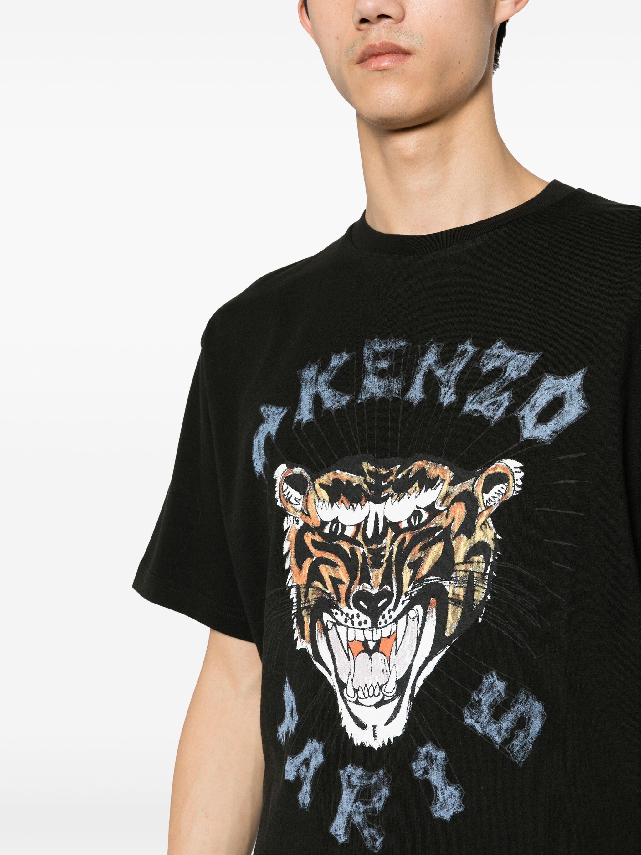 KENZO Drawn Tiger Printed T Shirt in Black for Men Lyst UK