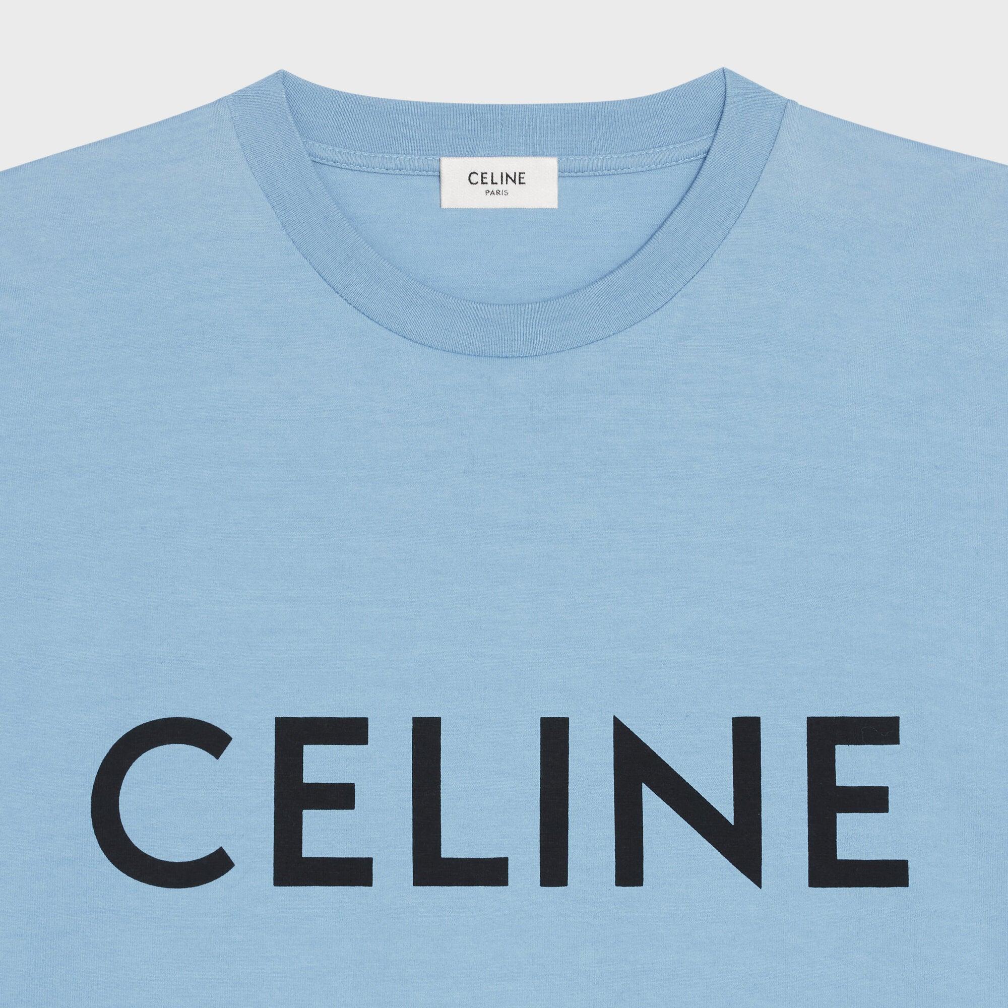 Celine Celine Loose Cotton Logo Print T-Shirt Light in Blue