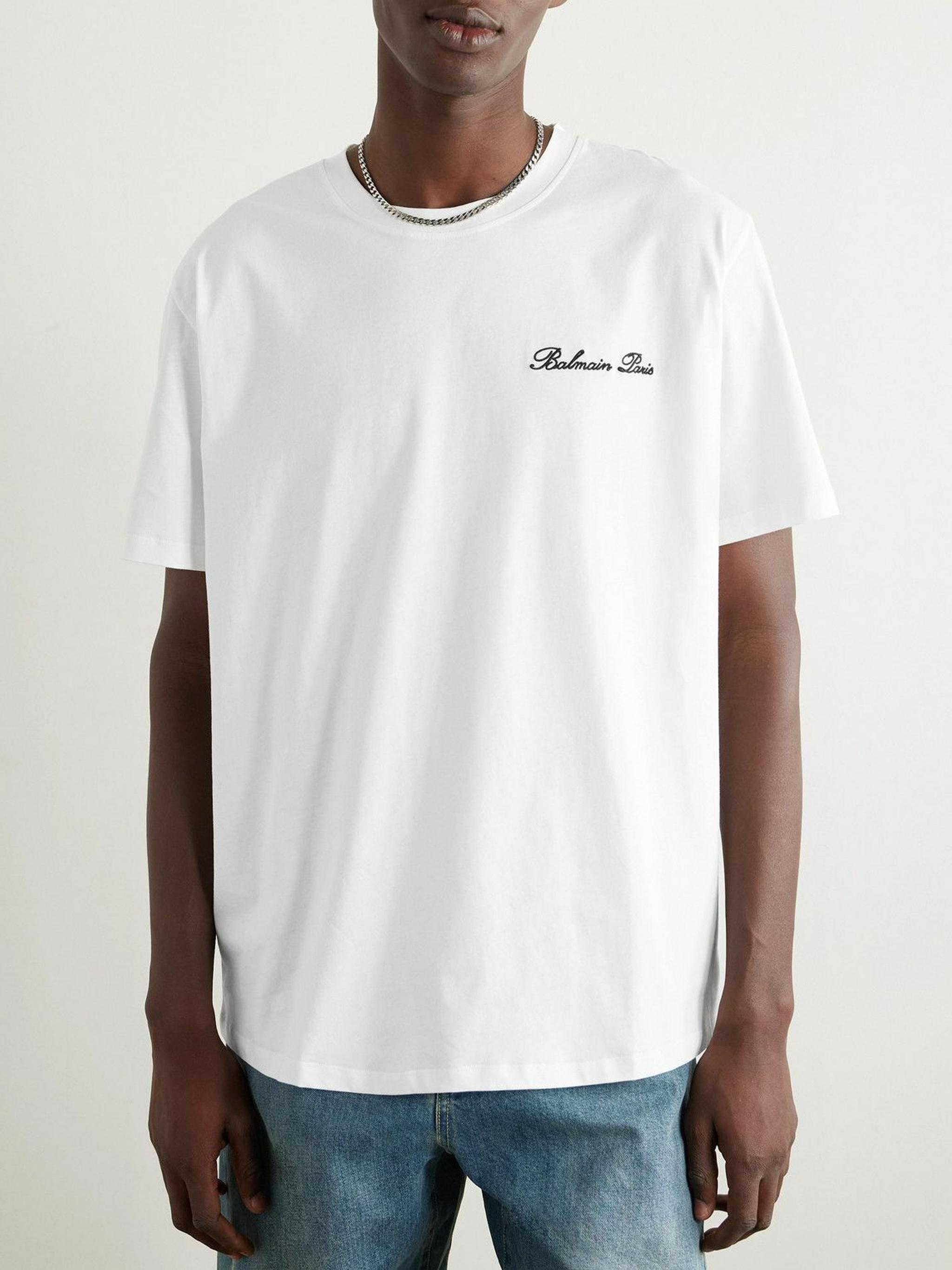 Balmain Logo Embroidered Loose Fit T-Shirt in White for Men Lyst UK