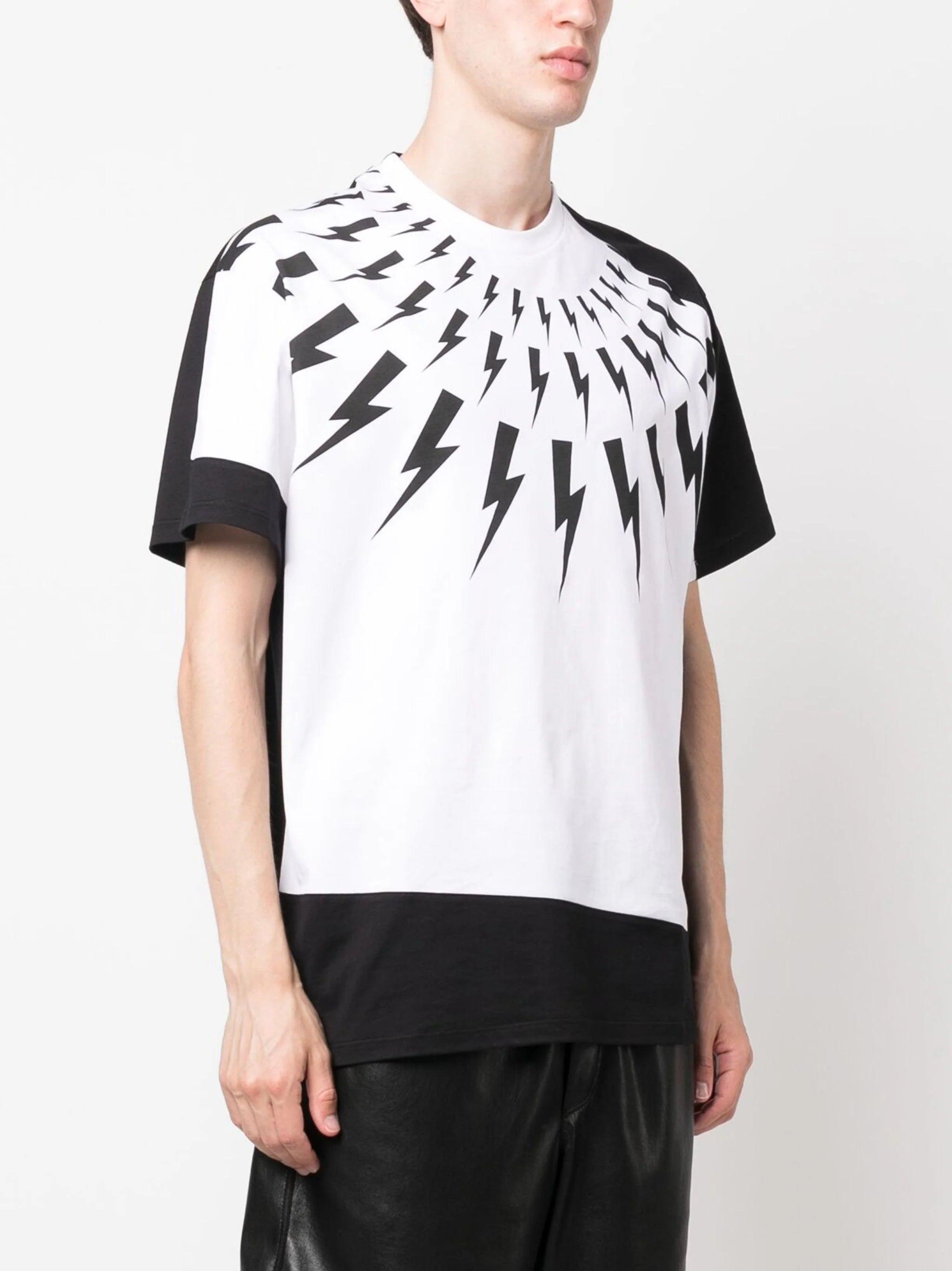 関税送料込【NeIL Barrett】ライトニングボルト Tシャツ WHITE Neil Barrett Split Front Lightning Bolt Printed T-Shirt in