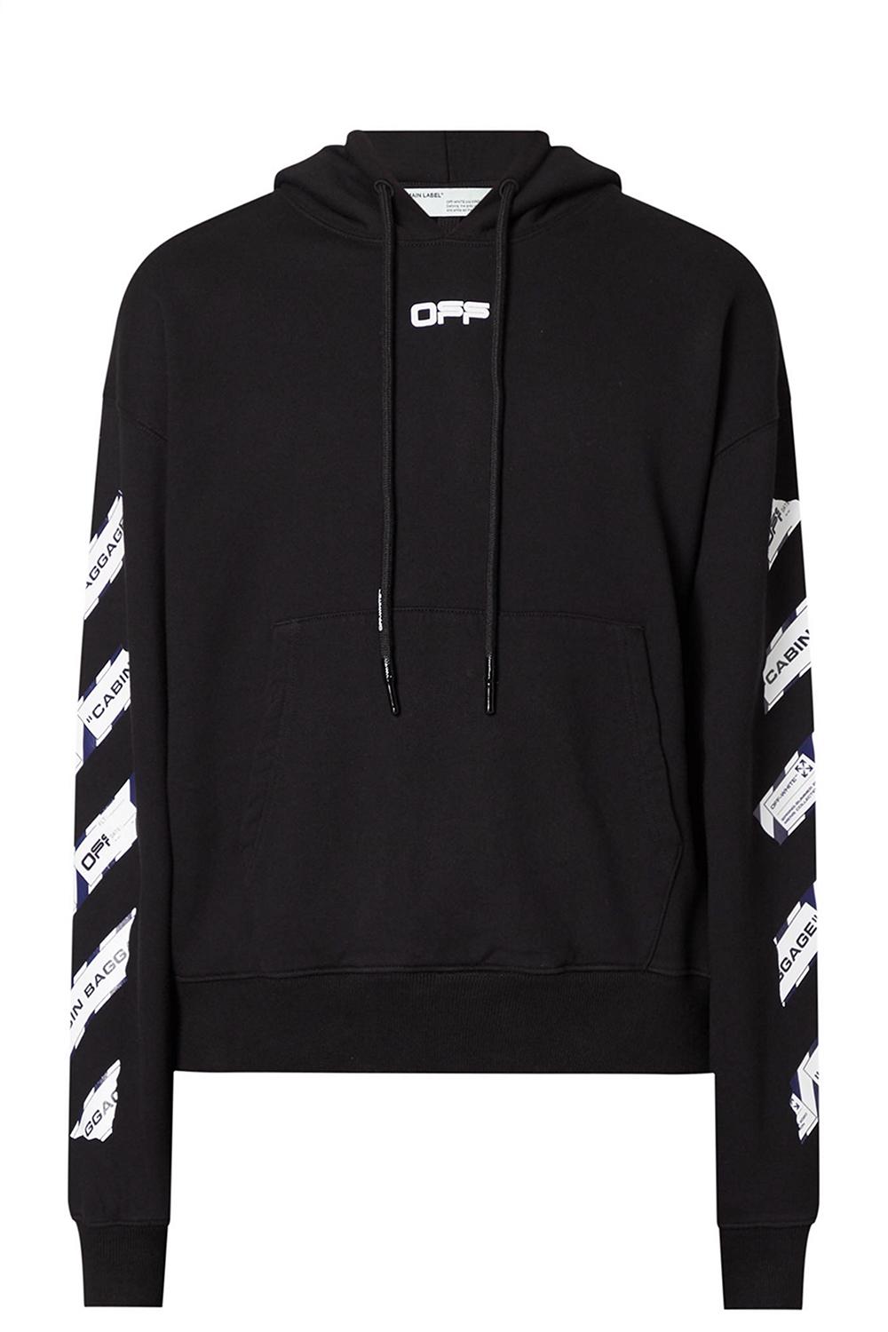 Off-White c/o Virgil Abloh Airport Tape Logo Hoodie in Black Off-White c/o Virgil Abloh Airport Tape Logo Hoodie in Black