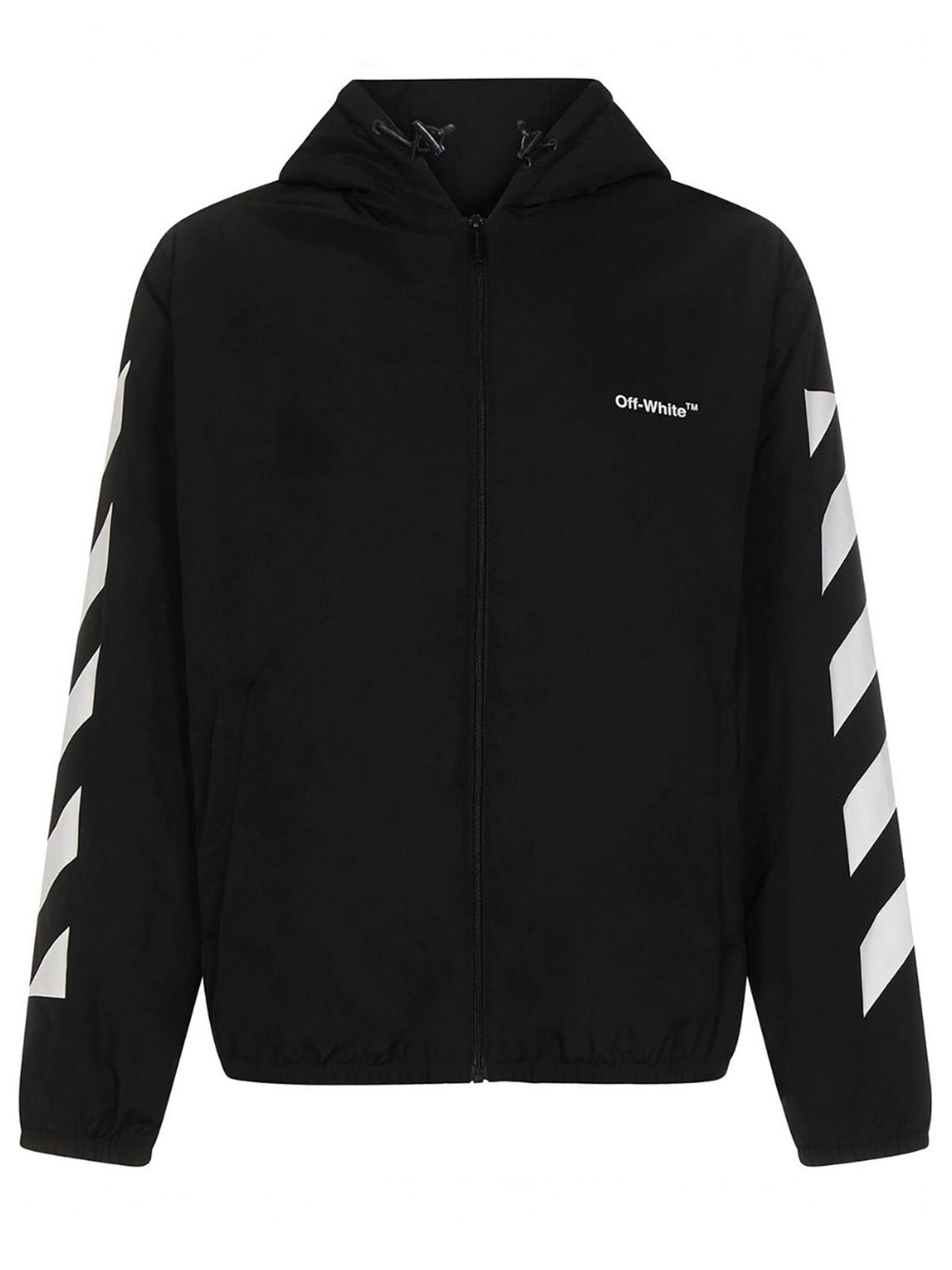 Off-White c/o Virgil Abloh Striped Diag Logo Zip Jacket in Black - Main Image