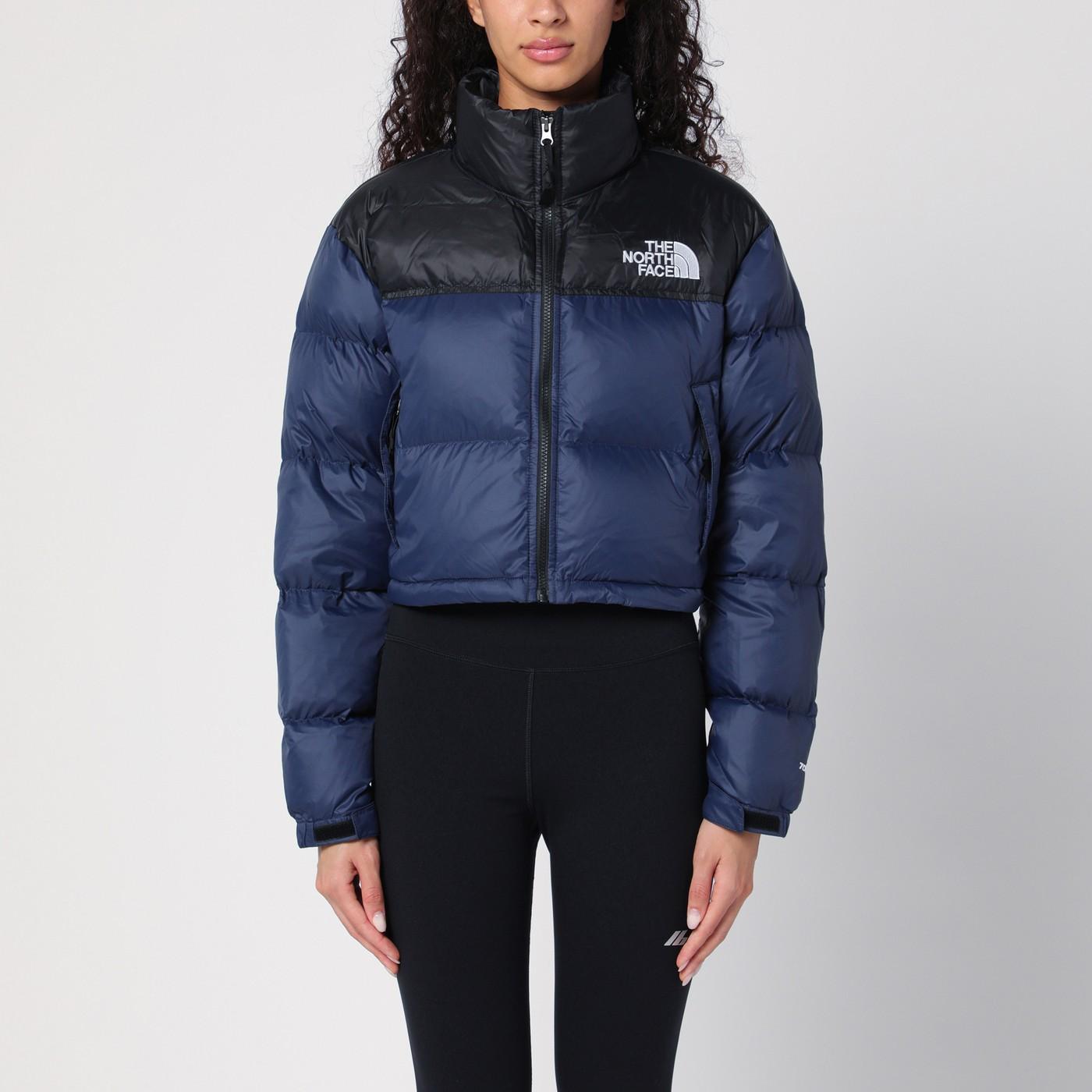 The North Face Down Jacket Nuptse Cropped Black in Blue | Lyst