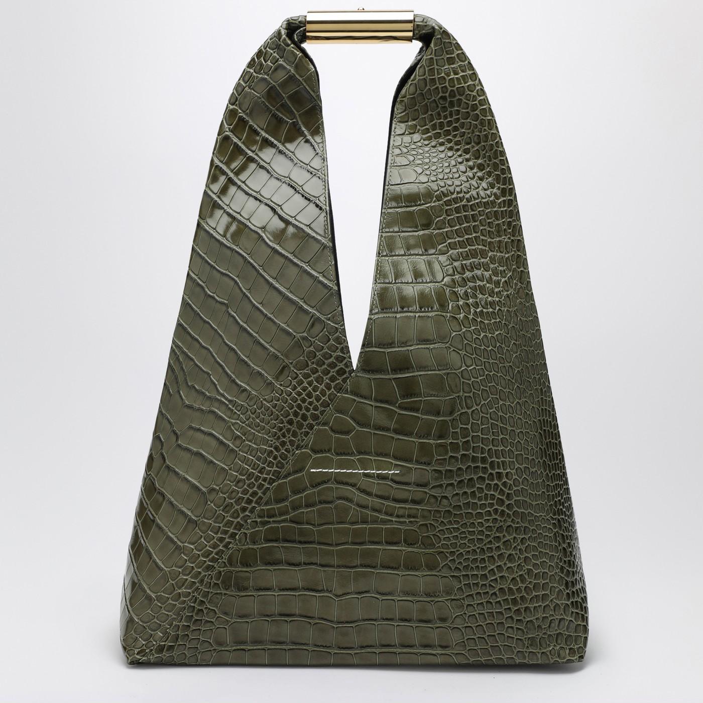MM6 by Maison Margiela Medium Olive Japanese Bag With Crocodile 