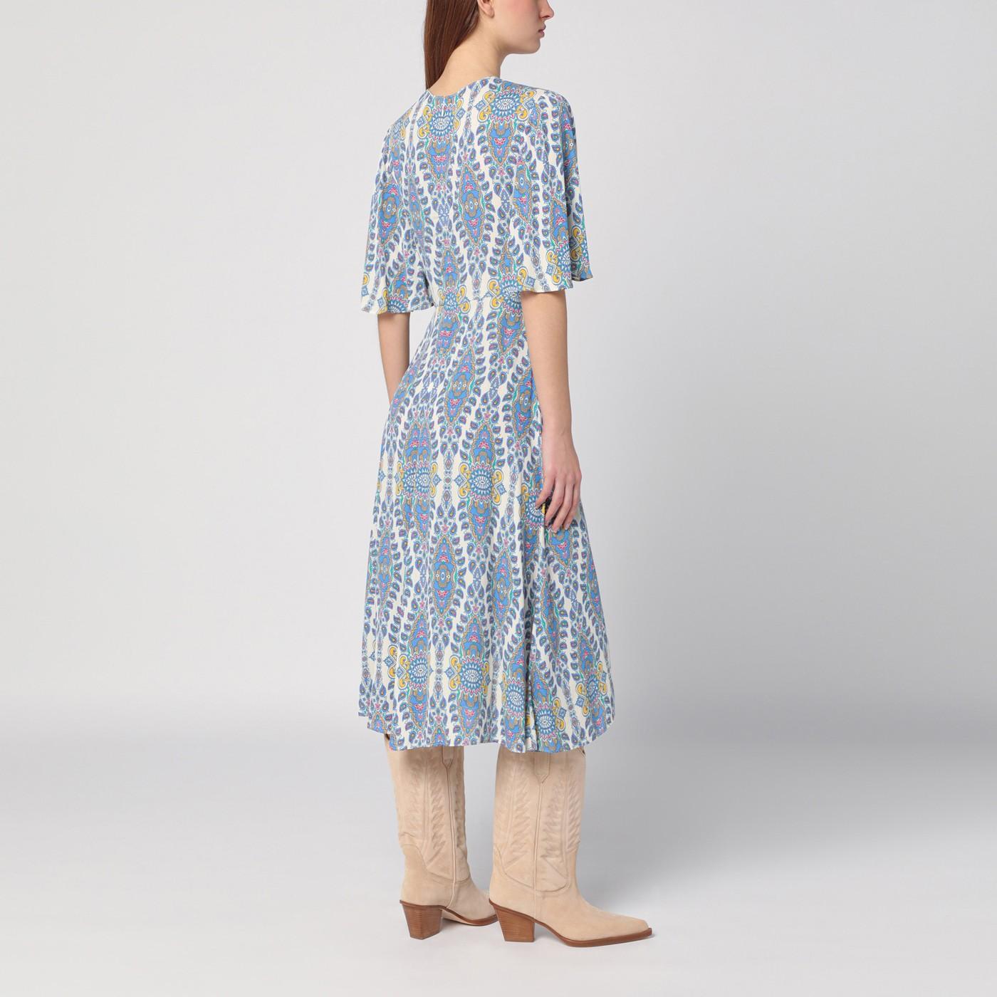 ワンピース ETRO FLARED MIDI DRESS WITH MULTI-COLOURED PRINT Etro Flared Midi Dress With Multi-Coloured Print in Blue | Lyst