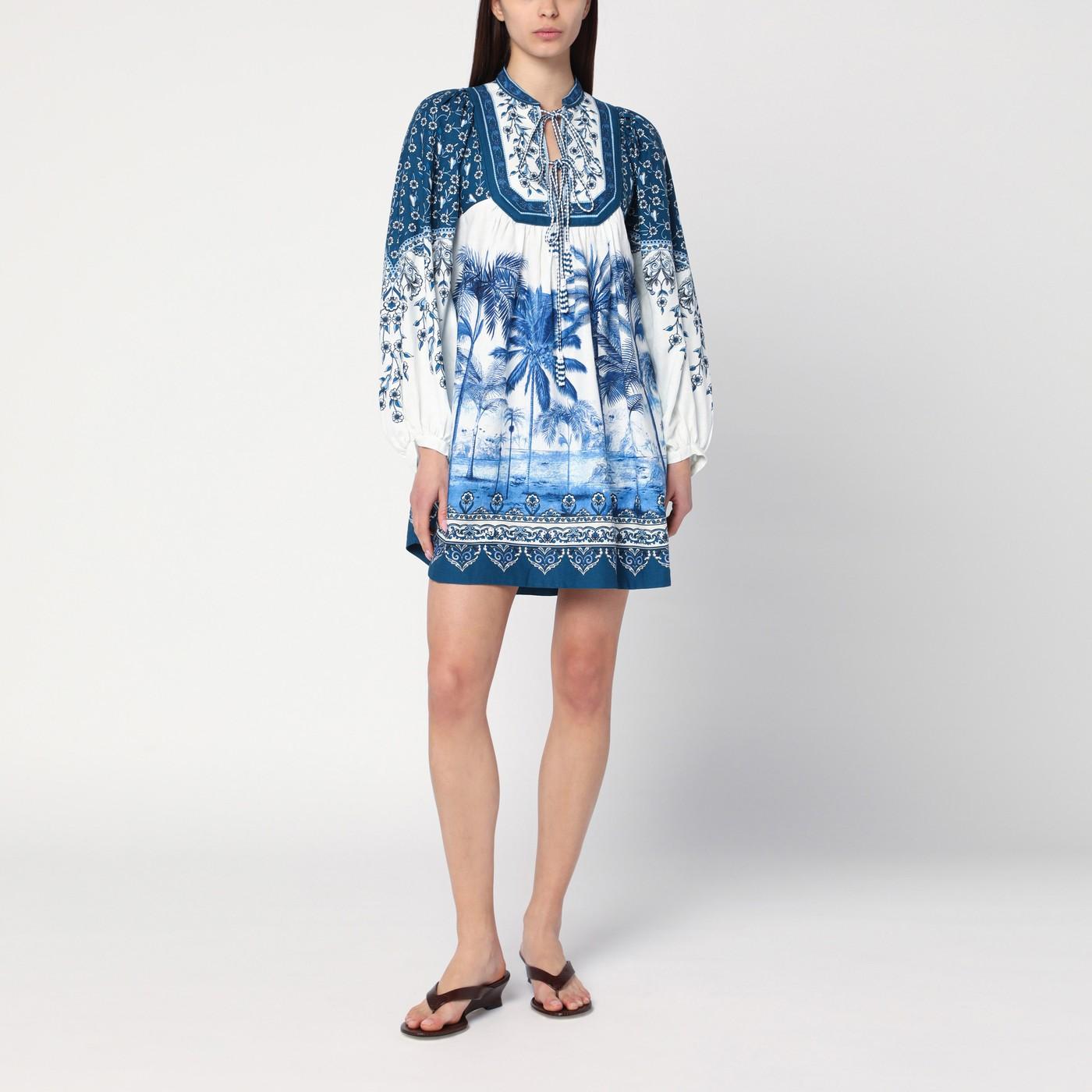 ワンピースその他 FARM Rio Linen-blend dress with palm print FARM Rio Linen-blend Dress With Palm Print in Blue | Lyst