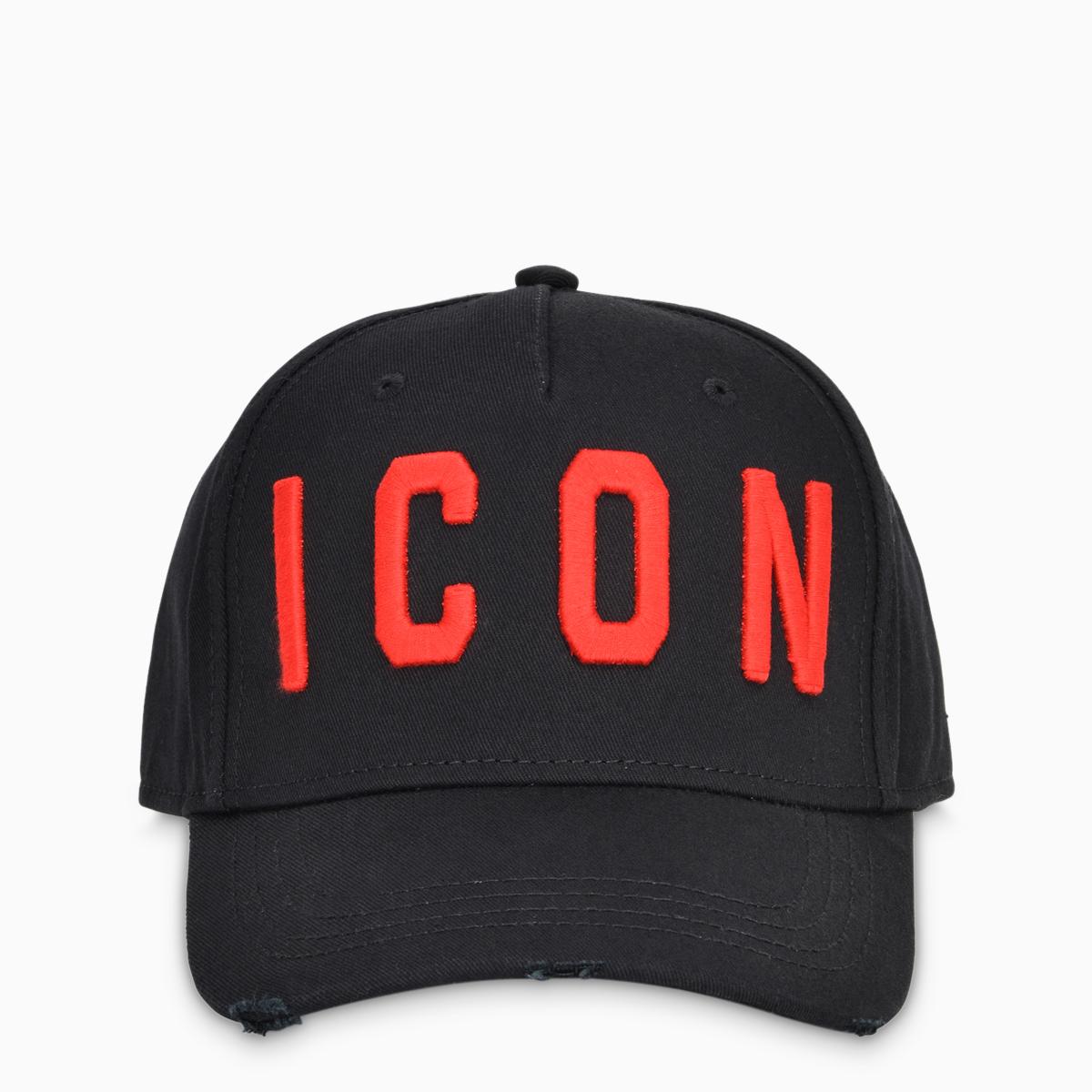 black and red icon cap