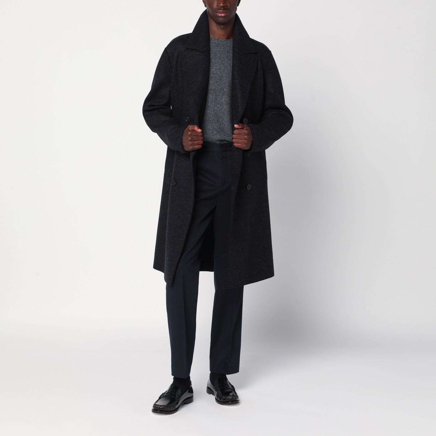 Harris Wharf London Anthracite Double-Breasted Wool Coat in Black
