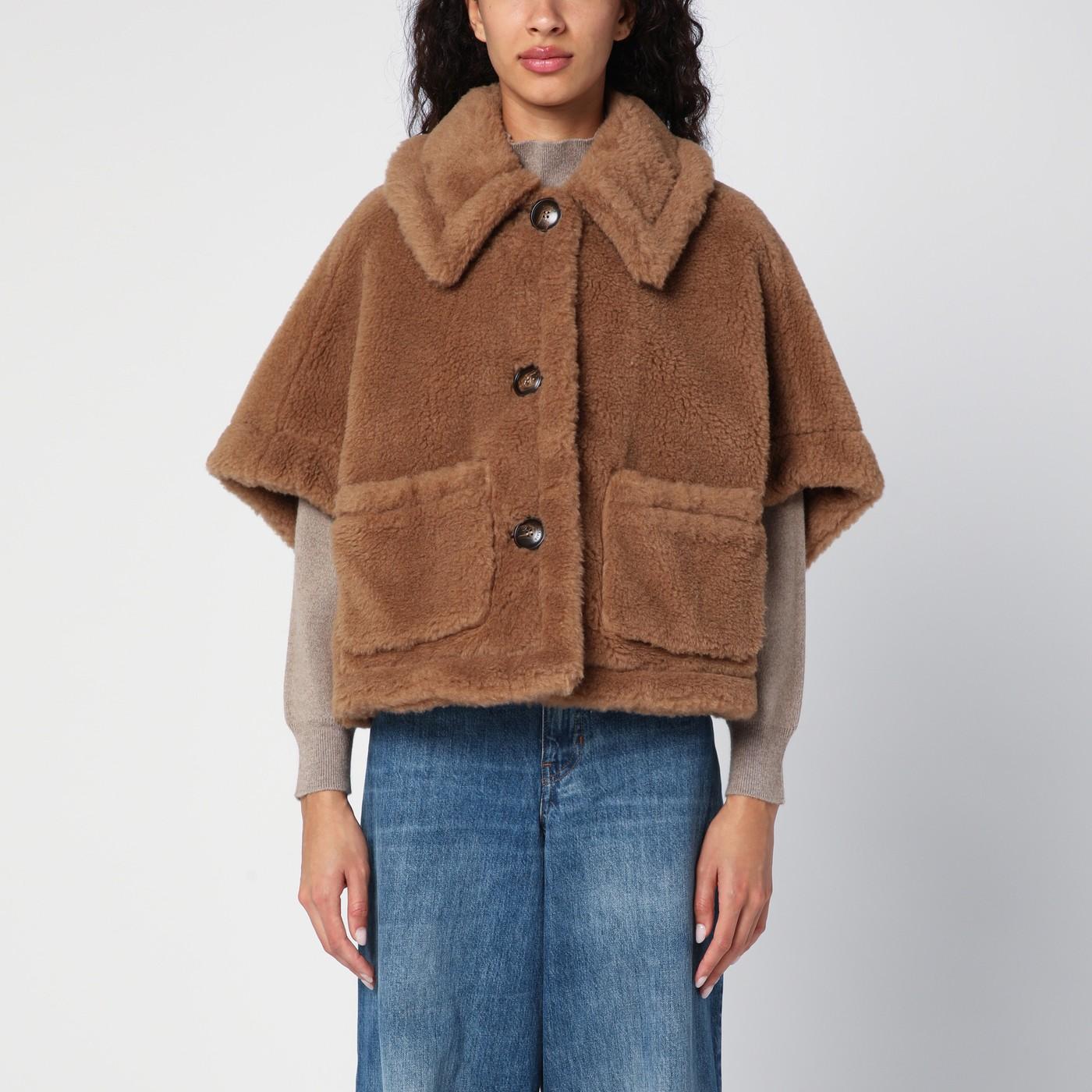 Max Mara Camel-coloured Boxy Cape In Teddy Fabric in Brown
