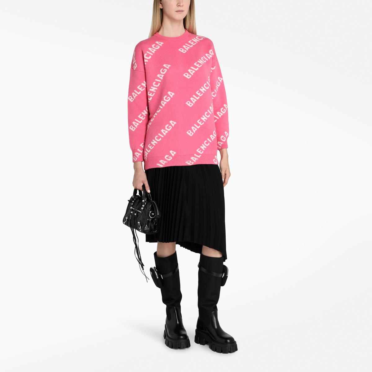 Balenciaga Wool Pink/white All-over Logo Sweater - Lyst