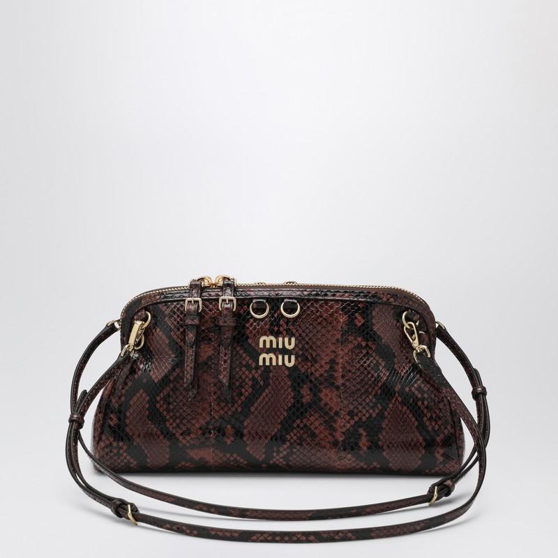 Miu Miu Ayers Leather Clutch Bag With Python Print in Brown | Lyst