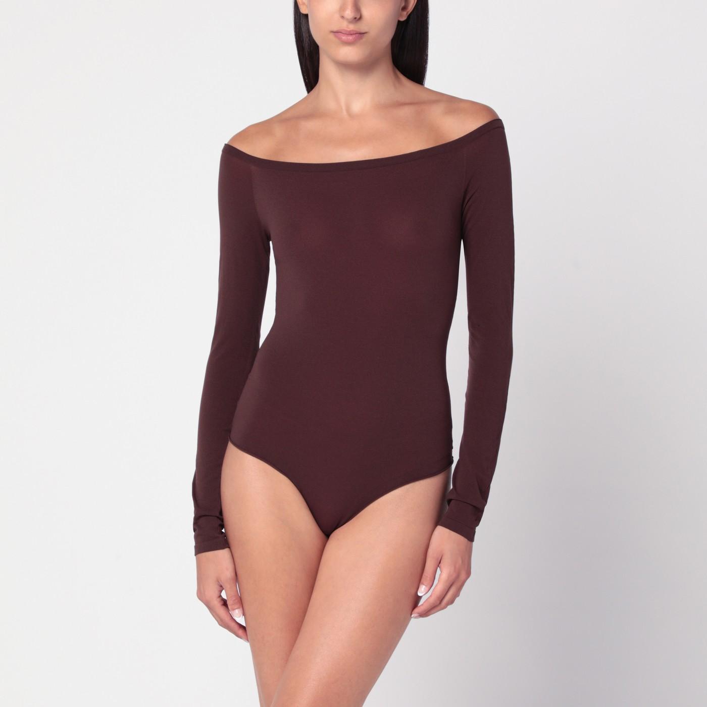 セットアップ ALAIA SECOND SKIN BROWN BODYSUIT ALAÏA CHOCOLATE SECOND SKIN KNIT OFF SHOULDER BODYSUIT |ALAÏA US