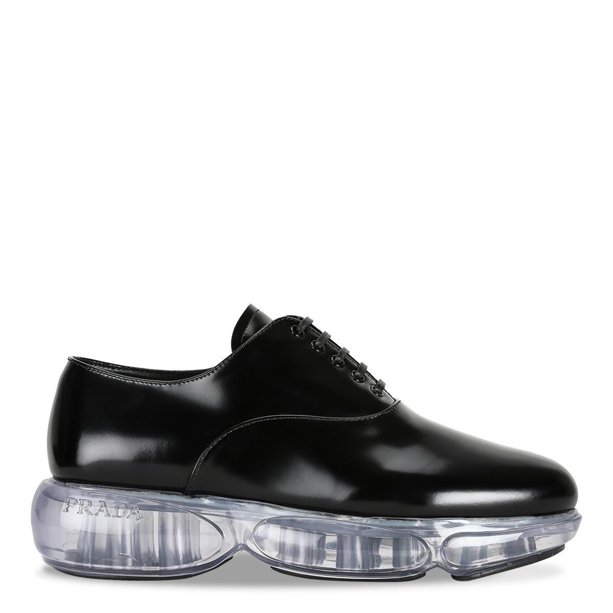 Prada Leather Black Derby Shoe With Transparent Sole | Lyst