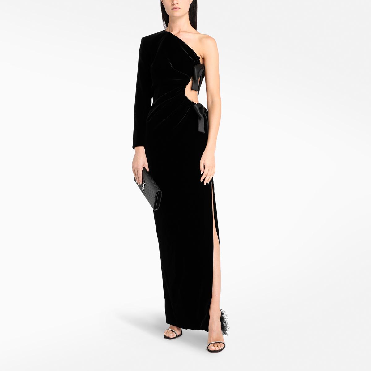 Saint Laurent One-sleeved Velvet Gown With Bow in Black | Lyst