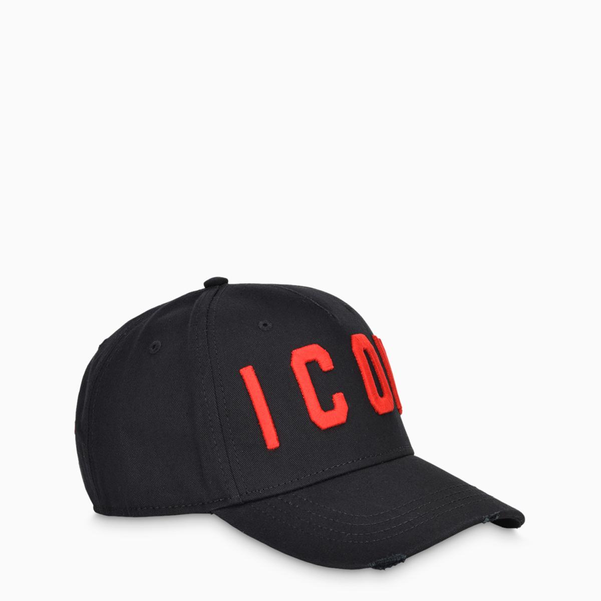 black and red icon cap