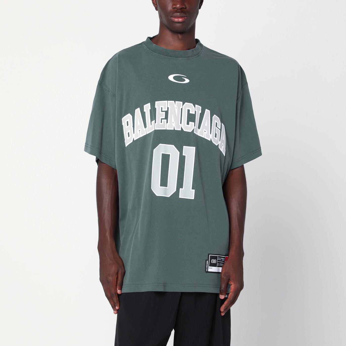 Balenciaga Dark/Light Oversized Basketball T-Shirt in Green Balenciaga Dark/Light Oversized Basketball T-Shirt in Green