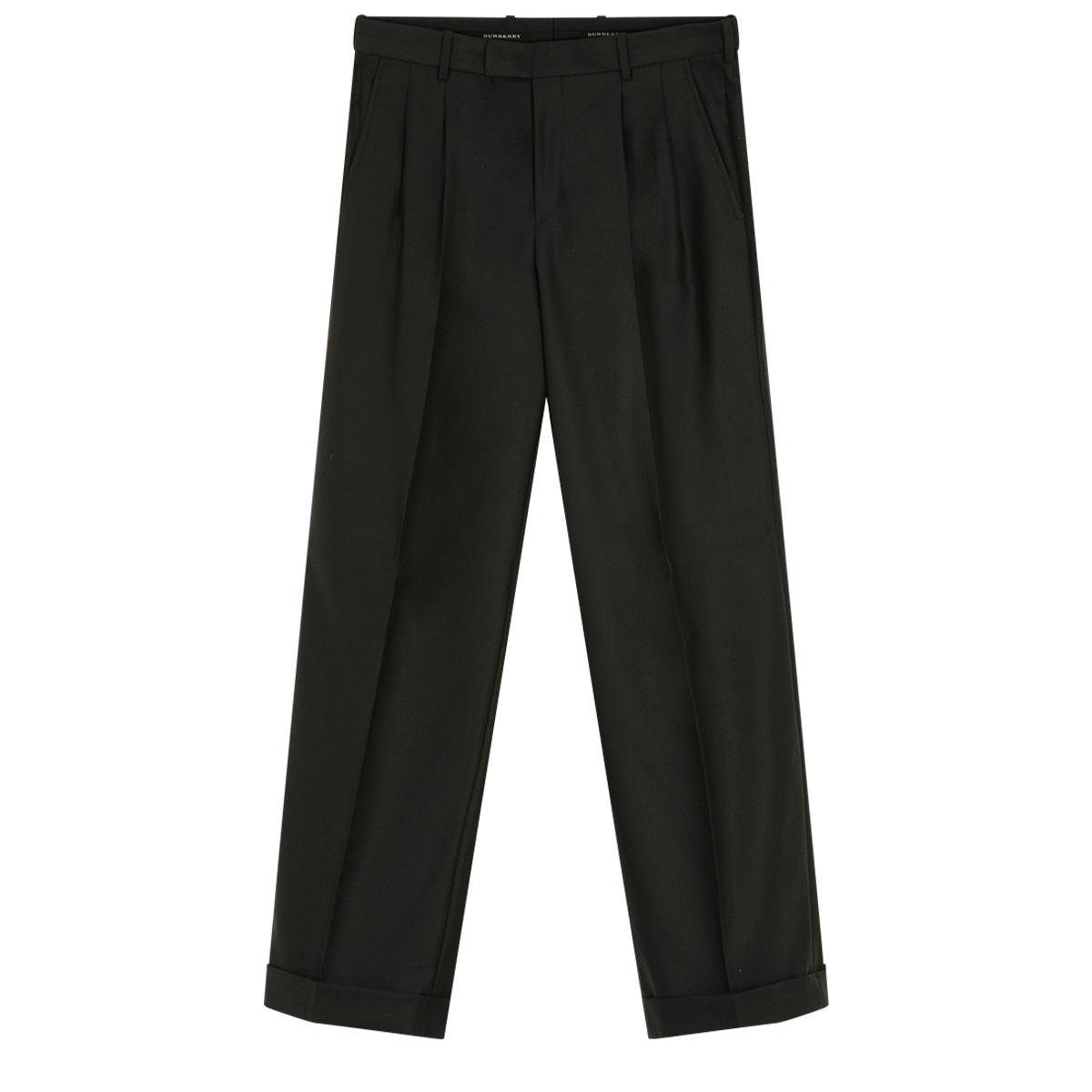 Burberry Wool Black Pleated Trousers With Turn-ups for Men - Lyst