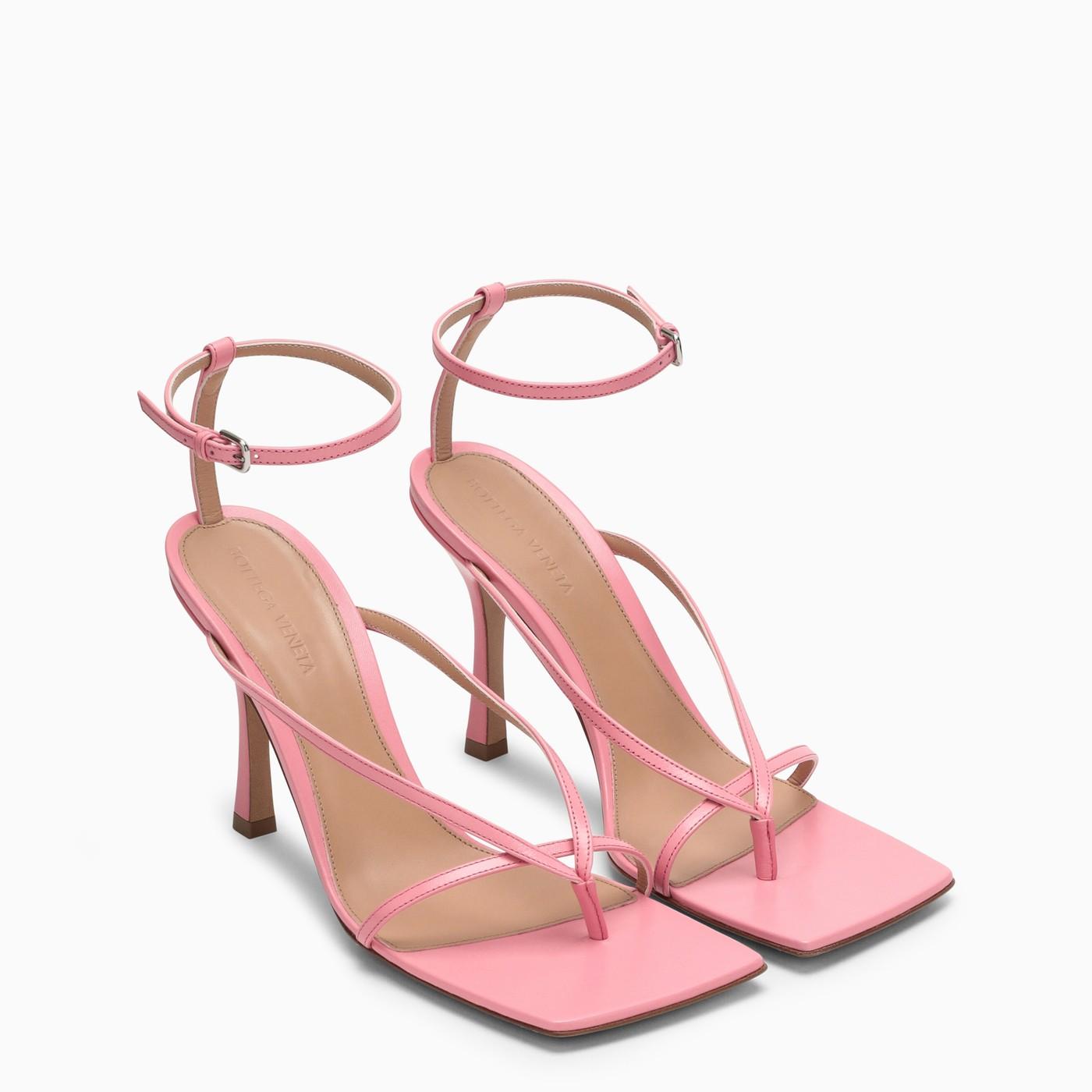 Bottega Veneta Stretch Square-toe Heeled Leather Sandals 7. in Pink | Lyst