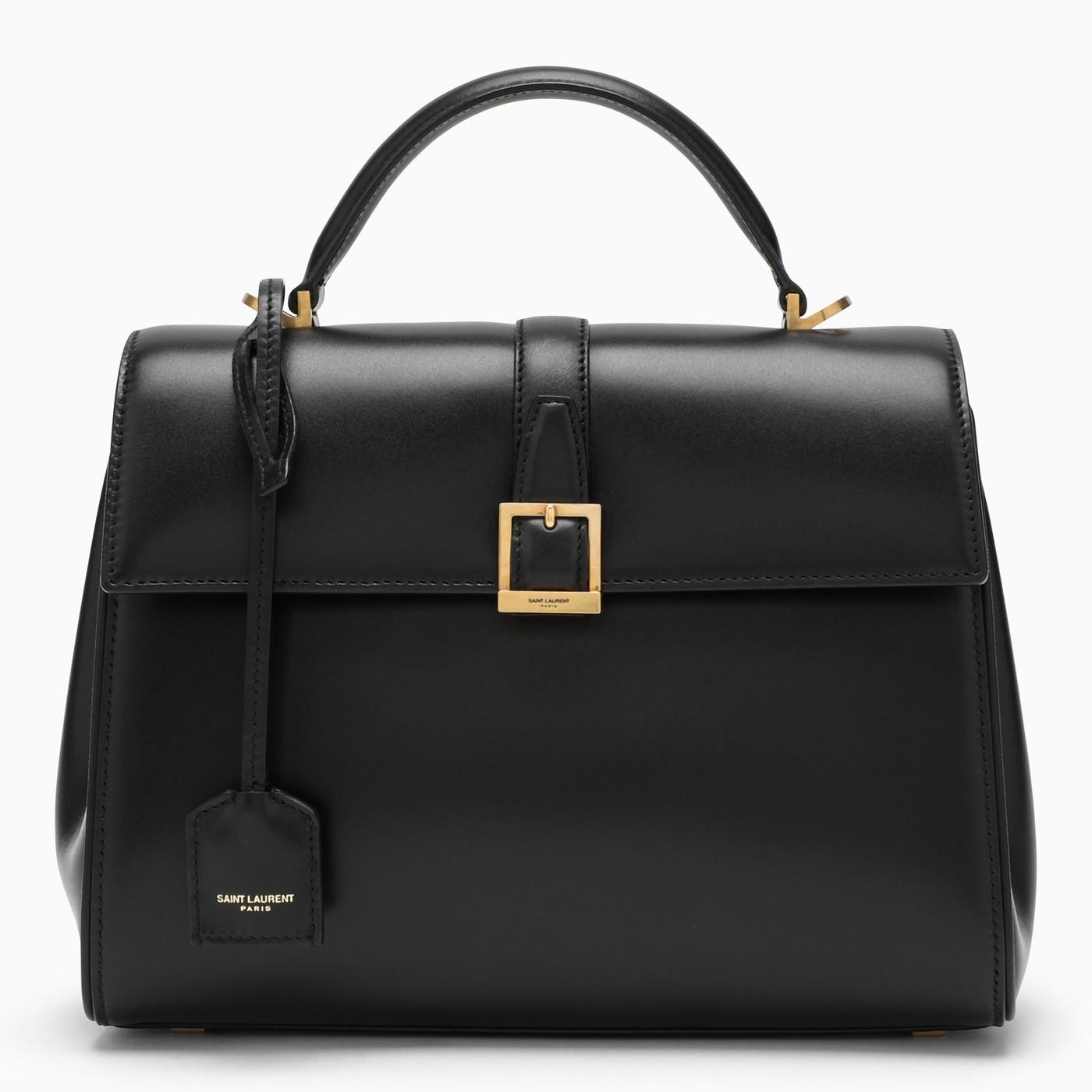 Saint Laurent Small Le Fermoir Top Handle Bag In Leather in Black