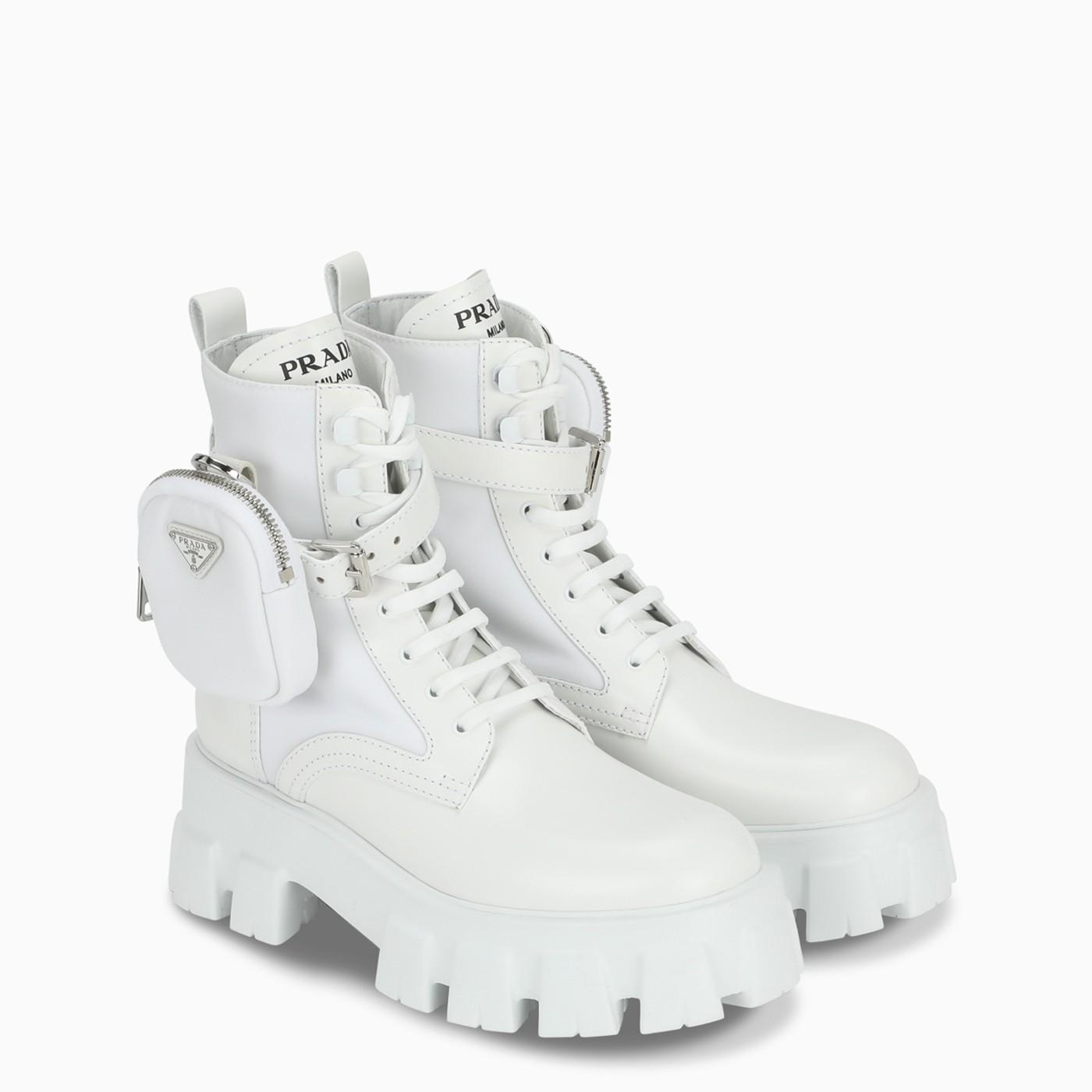 Prada Brushed Leather And Nylon Monolith Boots in White | Lyst