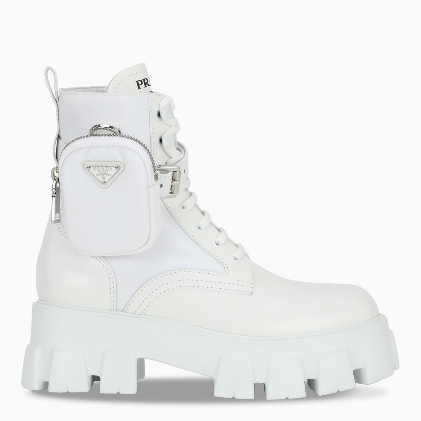 Prada Brushed Leather And Nylon Monolith Boots in White | Lyst