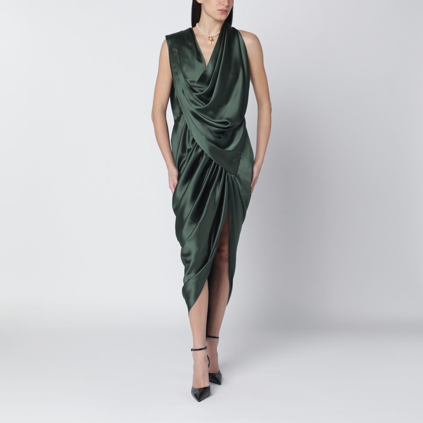 Vivienne Westwood Satin Draped Midi Dress in Green | Lyst