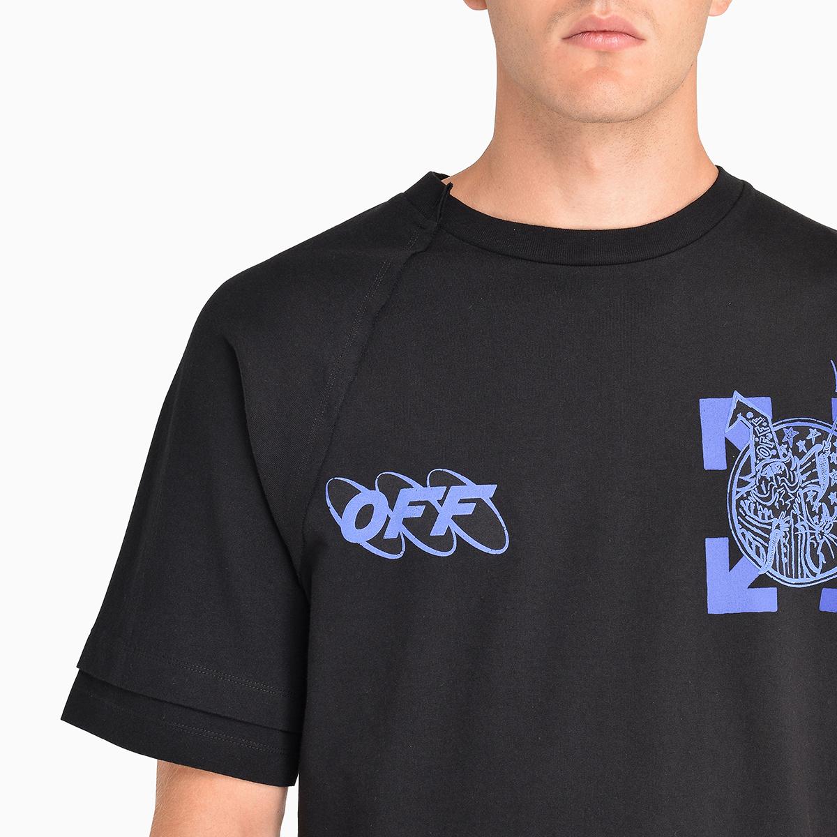 off white black and blue shirt