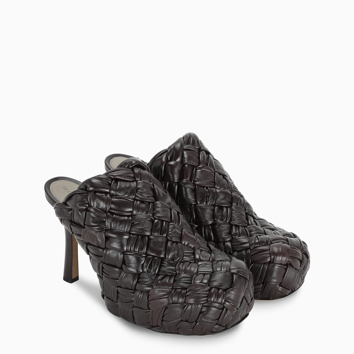 Bottega Veneta Leather Chocolate Bv Bold Intrecciato Mules - Lyst