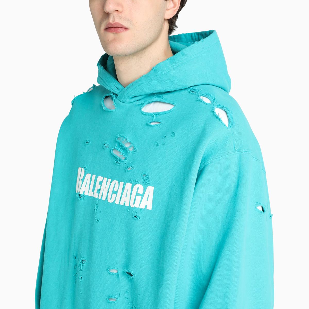 Felpa turchese strappata con logo da Uomo di Balenciaga in Blu | Lyst