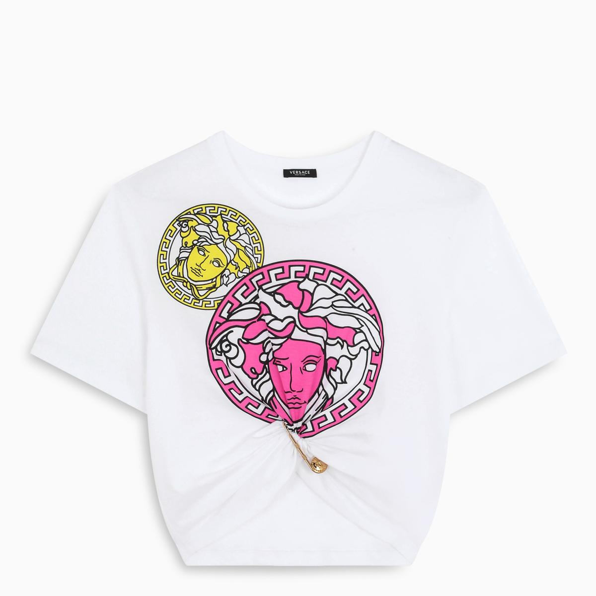 detaljeret økse hemmeligt Versace Medusa Amplified Motif Cropped T-shirt in White | Lyst