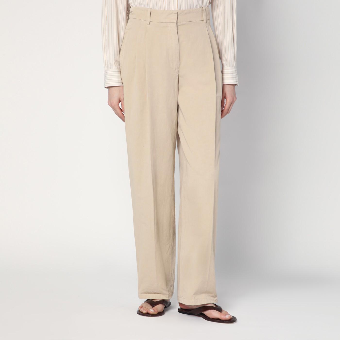 パンツ The Row Lilas Light Khaki Cotton And Linen Trousers The Row Lilas Light Khaki Cotton And Linen Trousers in