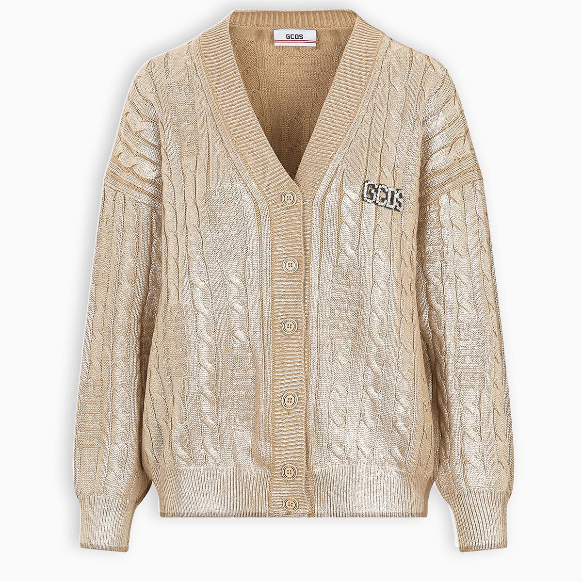 Gcds Wool Gold Laminated Cardigan Lyst