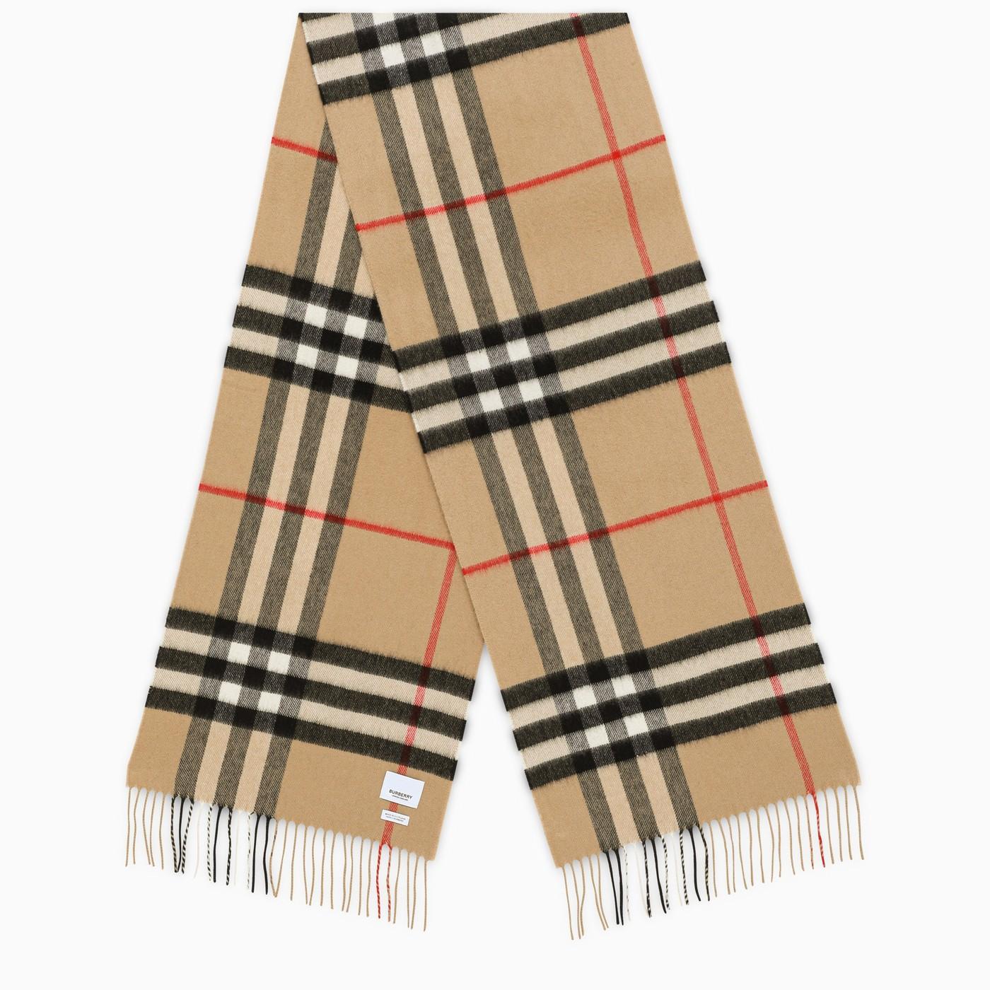 Burberry Cashmere Scarf With Check Motif in Natural | Lyst