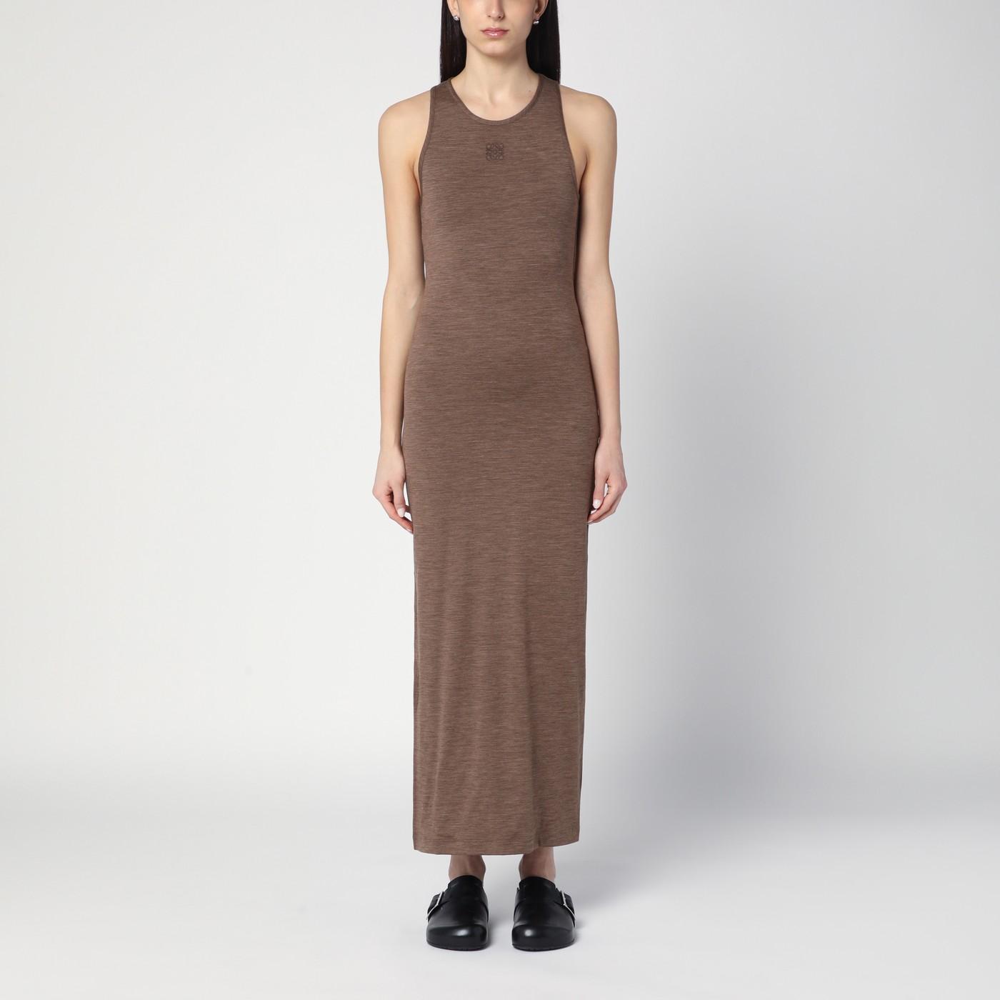 ワンピース LOEWE BROWN WOOL DRESS WITH ANAGRAM LOGO Loewe Wool Dress With Anagram Logo in Brown | Lyst