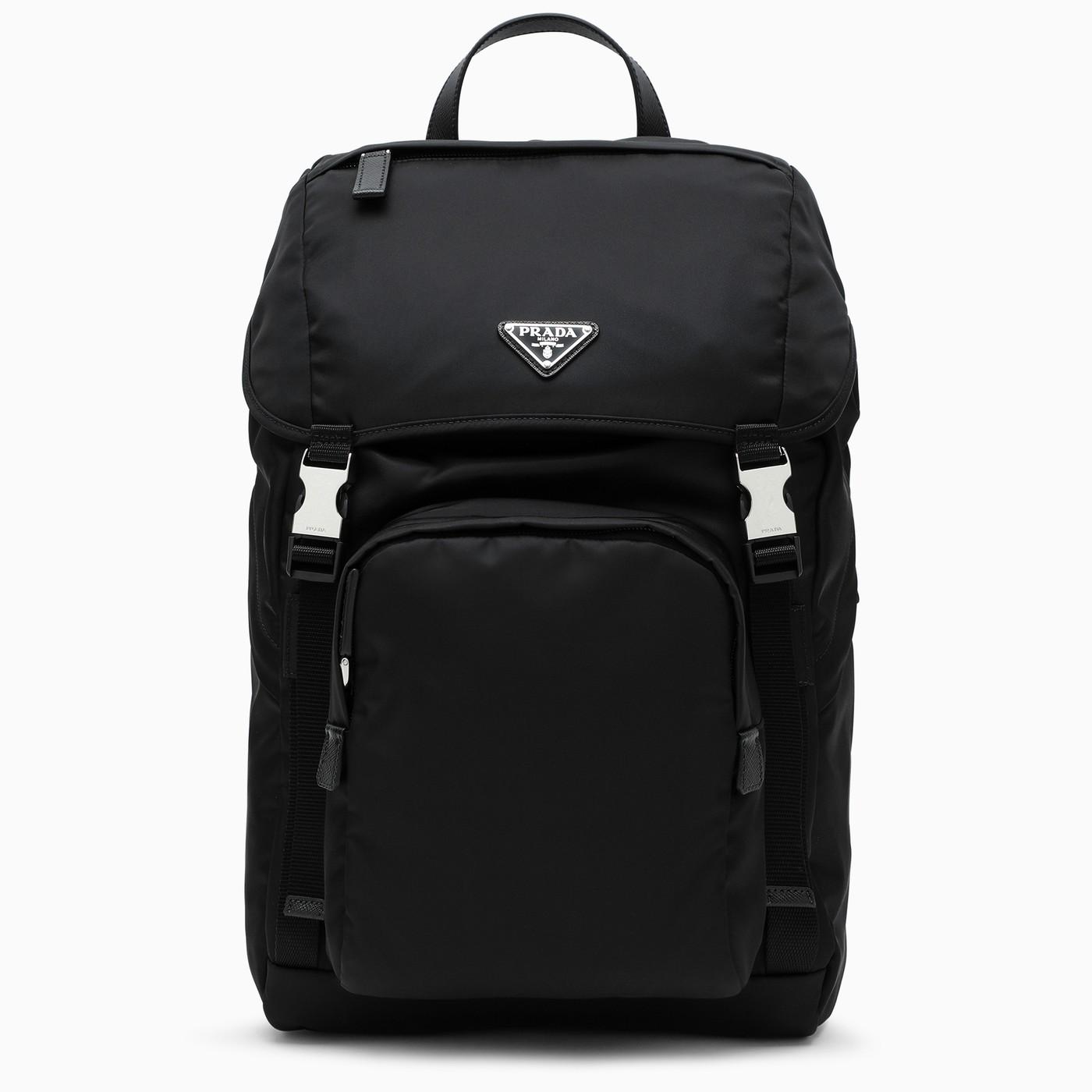 Prada Black Nylon Backpack With Snap Closure - Black for Men | Lyst