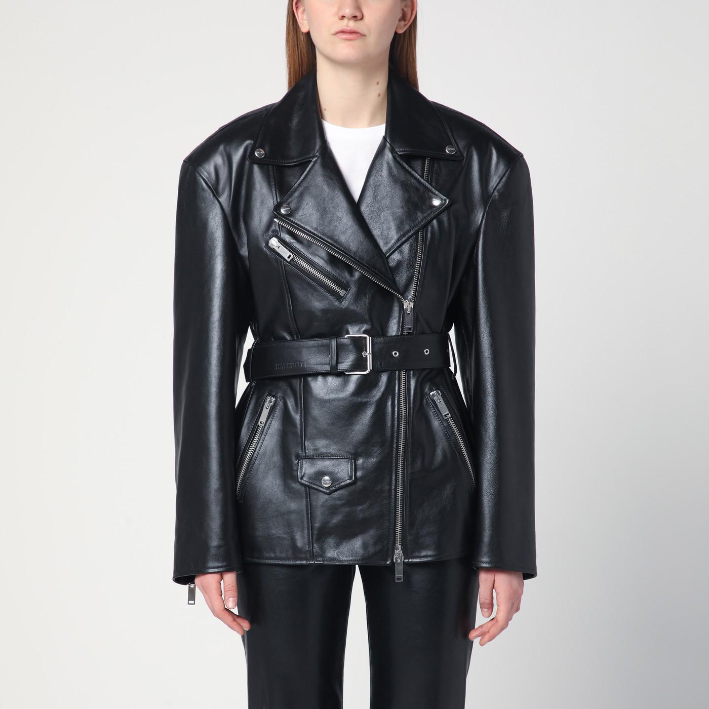 Halfboy Belted Leather Jacket in Black | Lyst UK