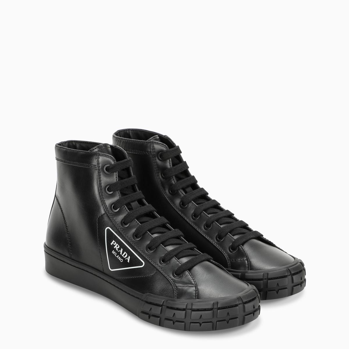 Prada Leather Wheel High-top Sneakers in Black for Men - Lyst