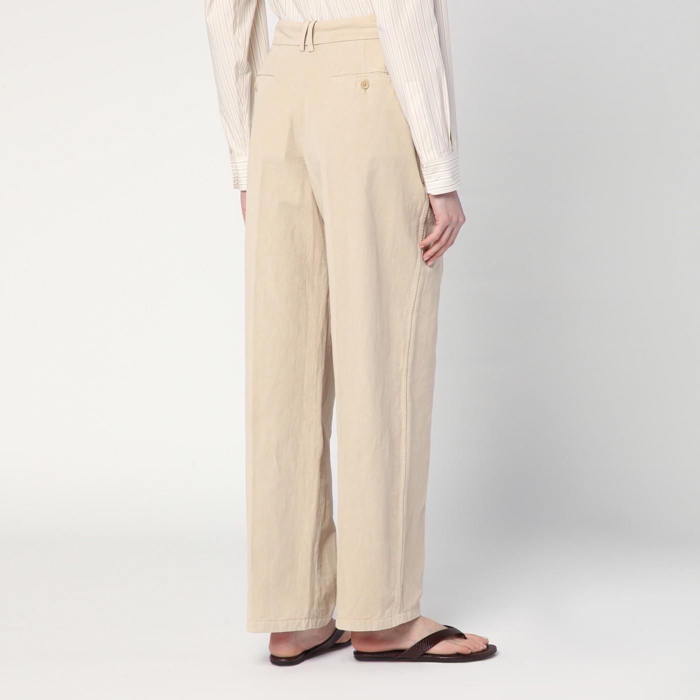 パンツ The Row Lilas Light Khaki Cotton And Linen Trousers The Row Lilas Light Khaki Cotton And Linen Trousers in
