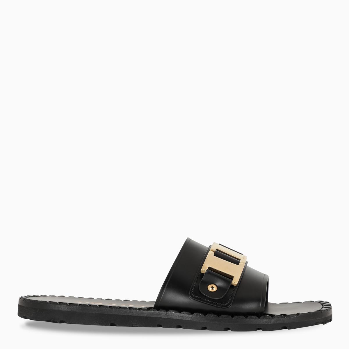 Prada Leather Black And Gold Sliders - Lyst