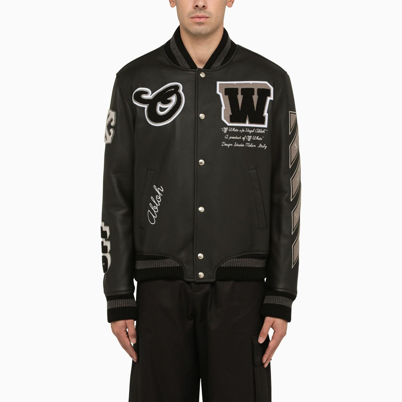 Crystals leather varsity jacket - Off-White - Men | Luisaviaroma