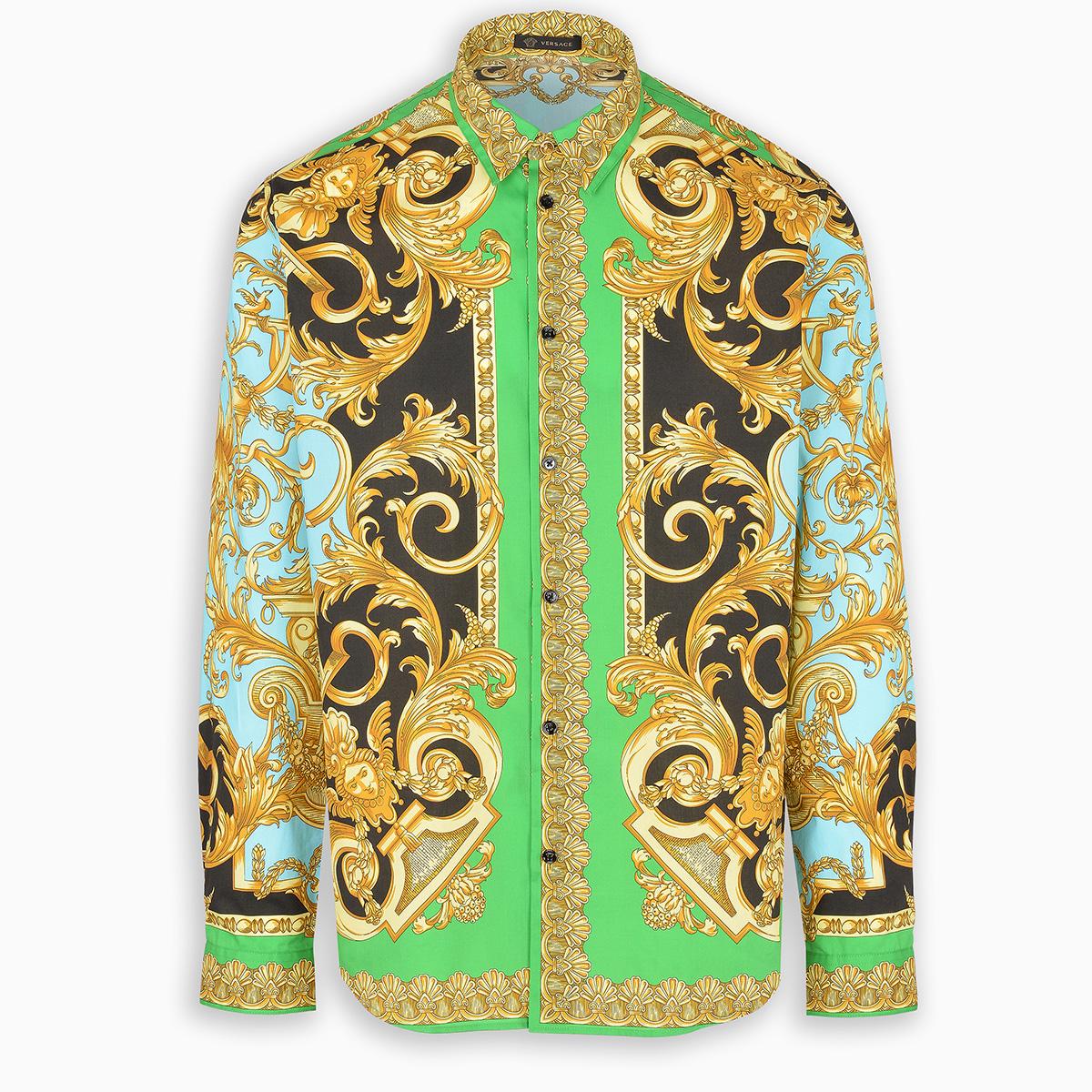 Versace Baroque Print Shirt in Light Blue + Green (Green) for Men - Lyst