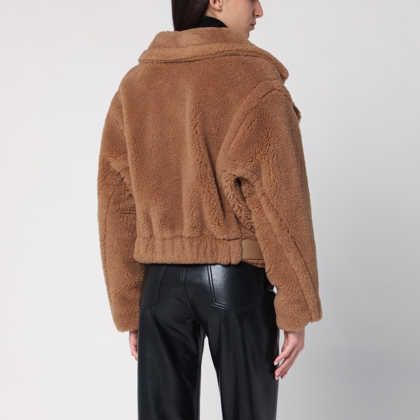 Cropped Teddy Bear Icon Coat In Alpaca And Wool Mauve New