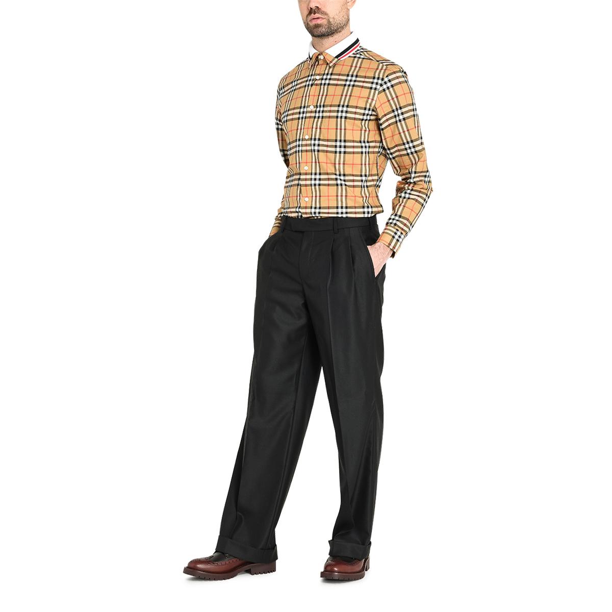 Burberry Wool Black Pleated Trousers With Turnups for Men Lyst