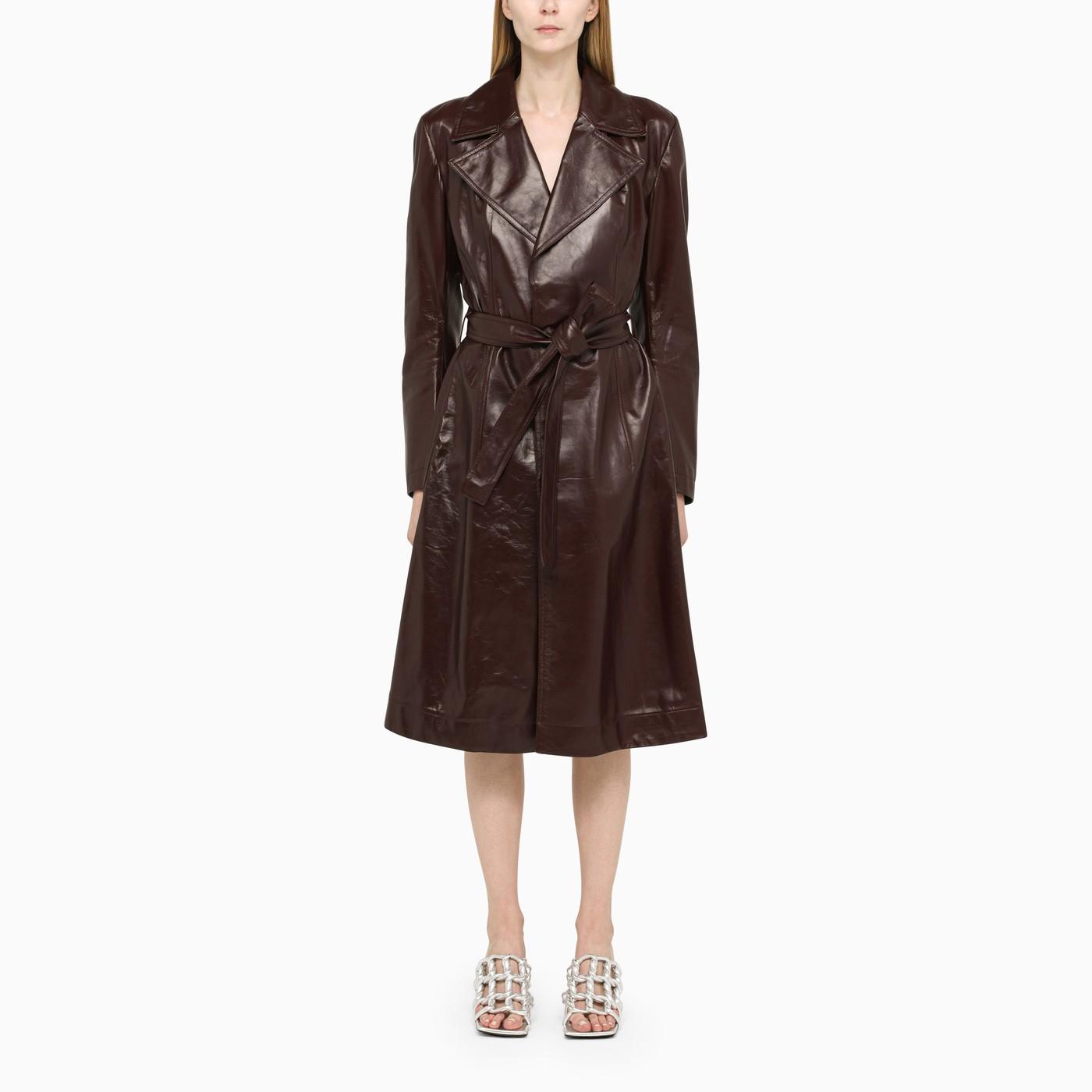 Bottega Veneta Oxblood Leather Coat in Brown | Lyst