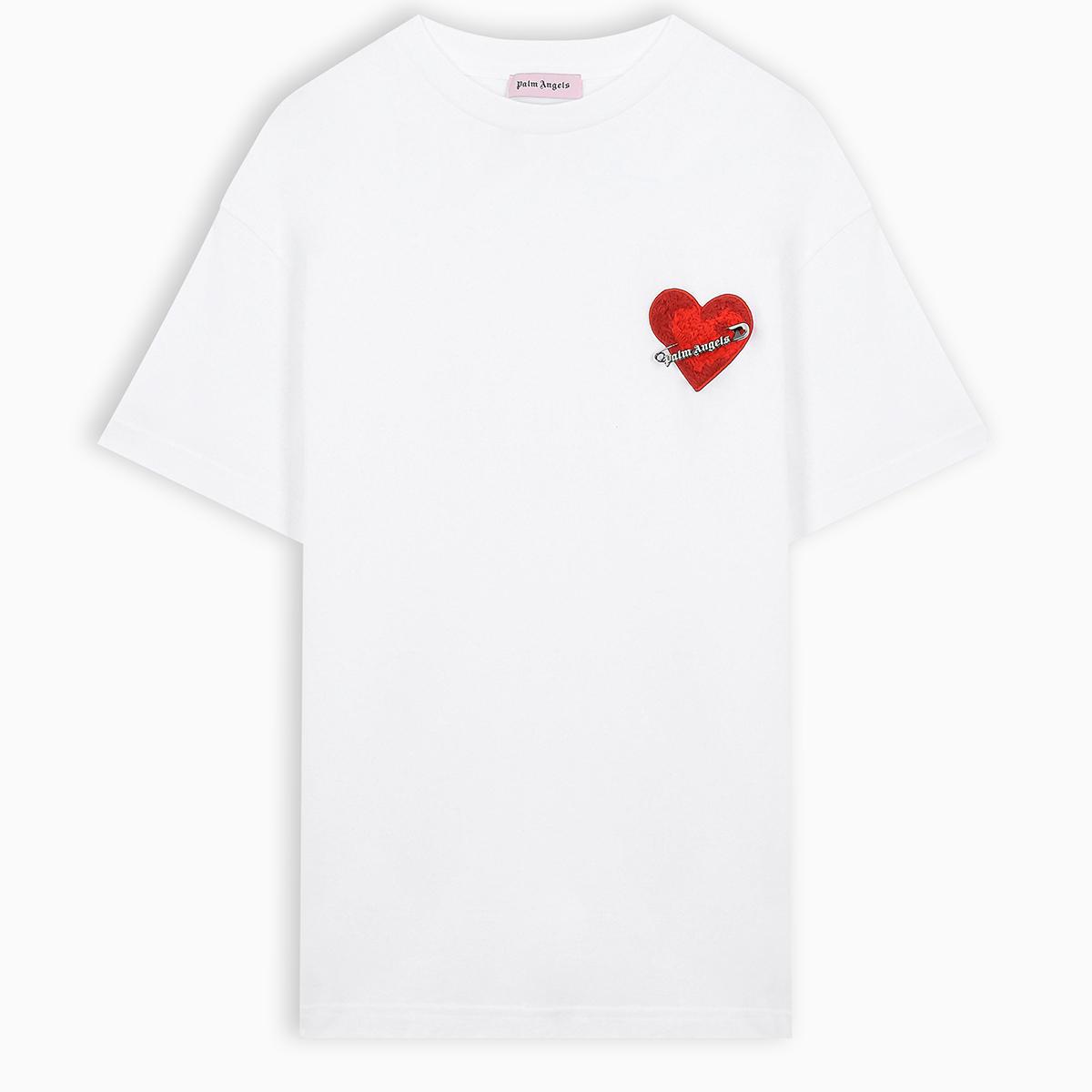 Palm Angels White T-shirt With Heart And Safety Pin | Lyst